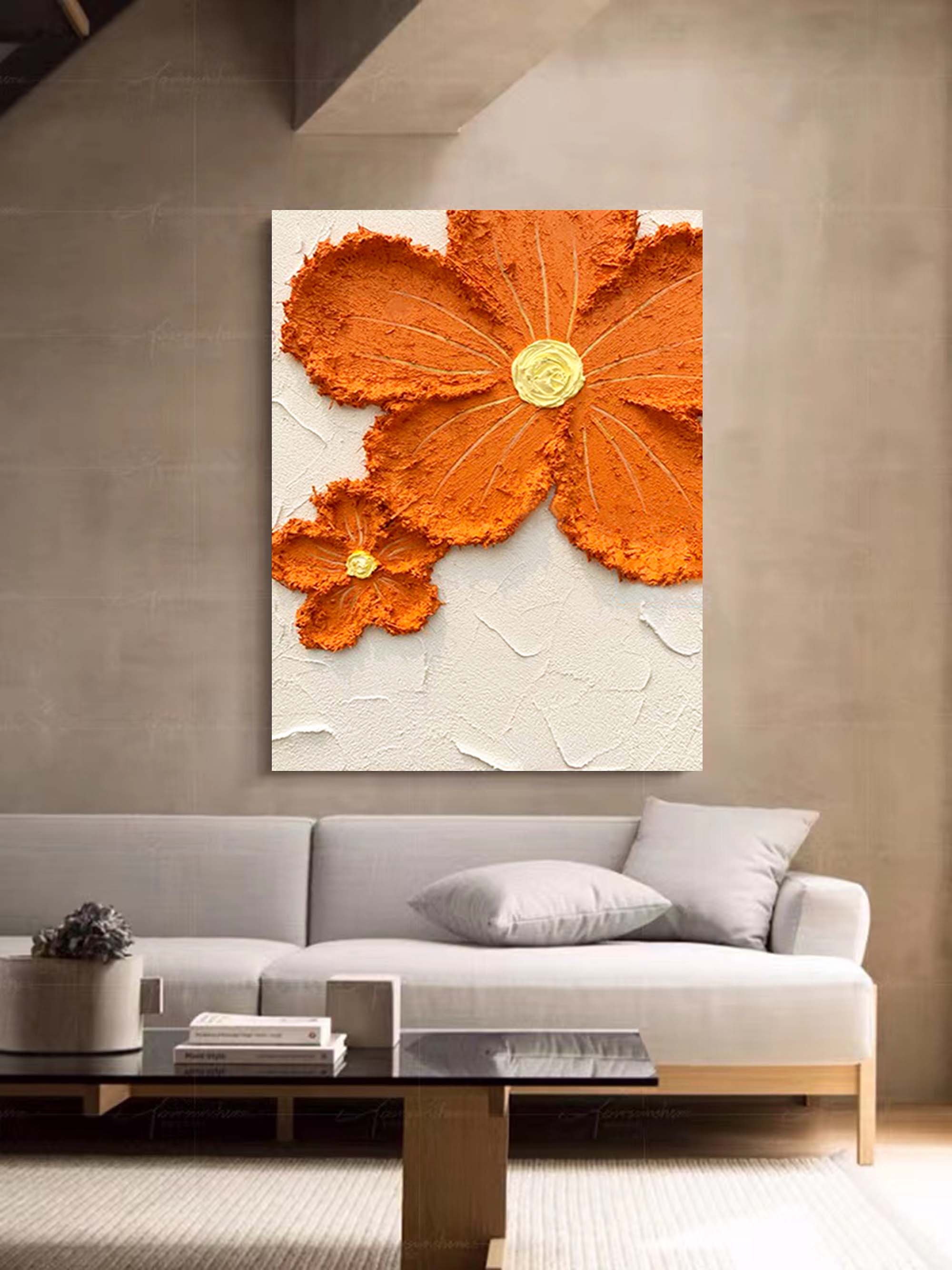 Marigold Bloom - Burnt Orange and White Abstract Orange Painting
