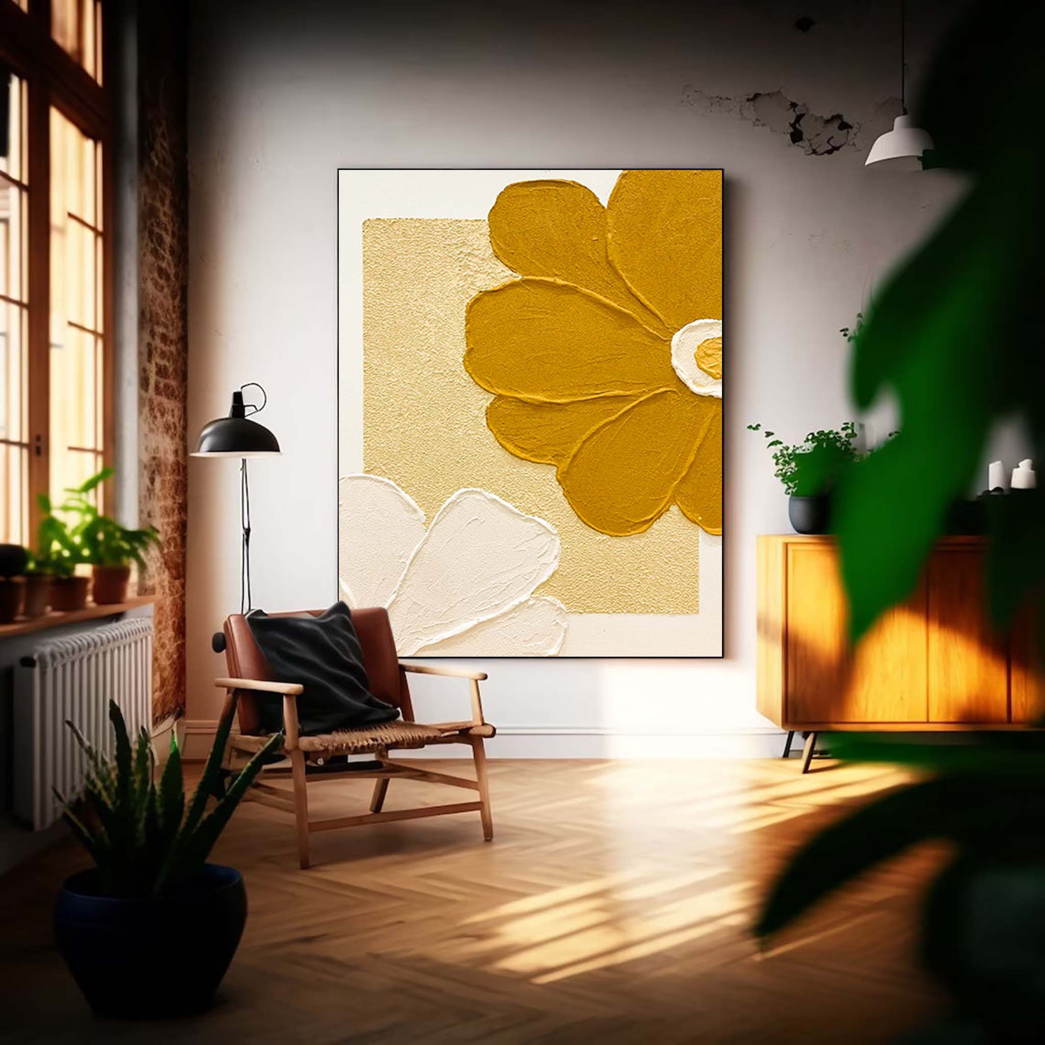 Golden Petals - Modern Minimal 3D Floral Wall Art