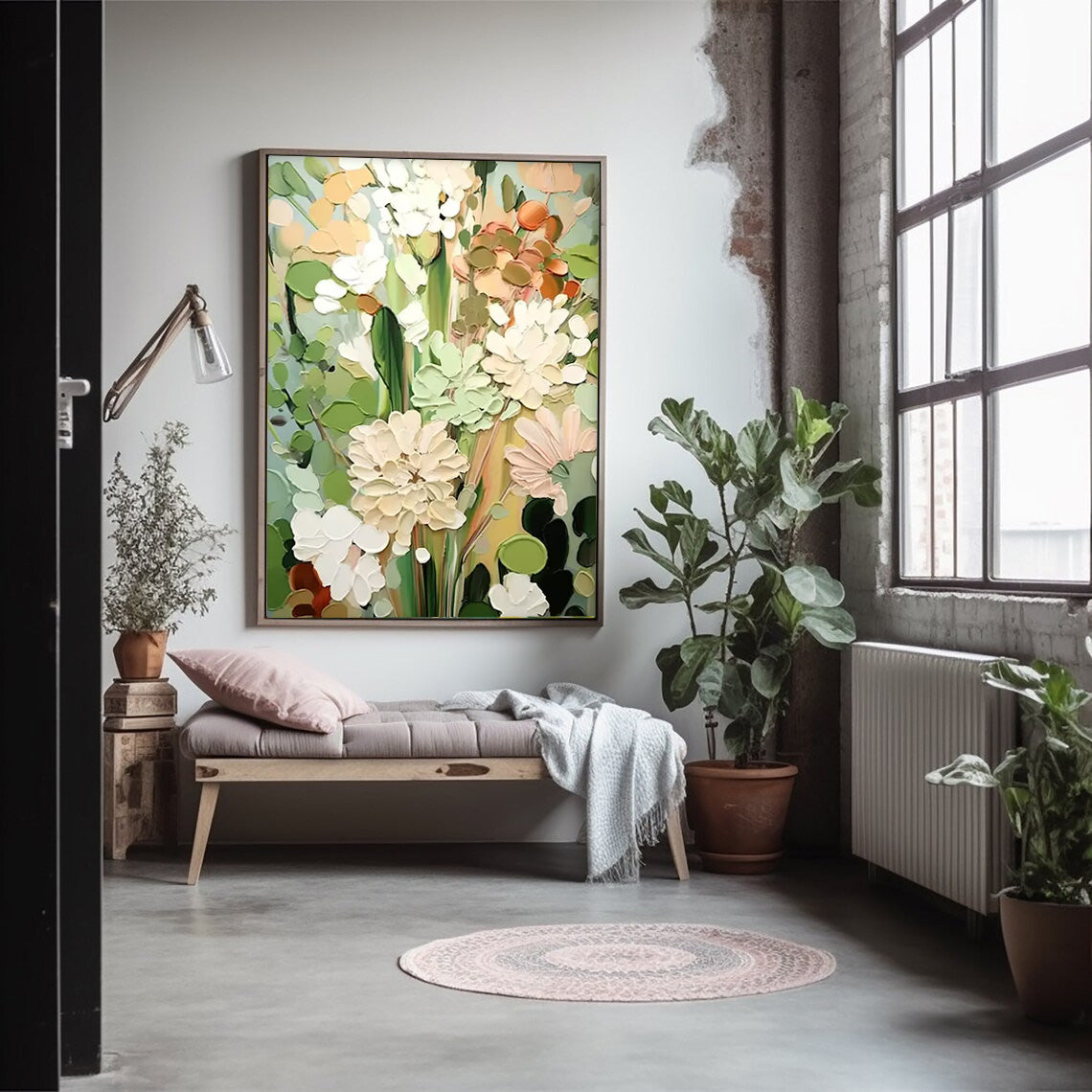 Spring Bloom - Textured White Flower Wall Art with Impasto Details