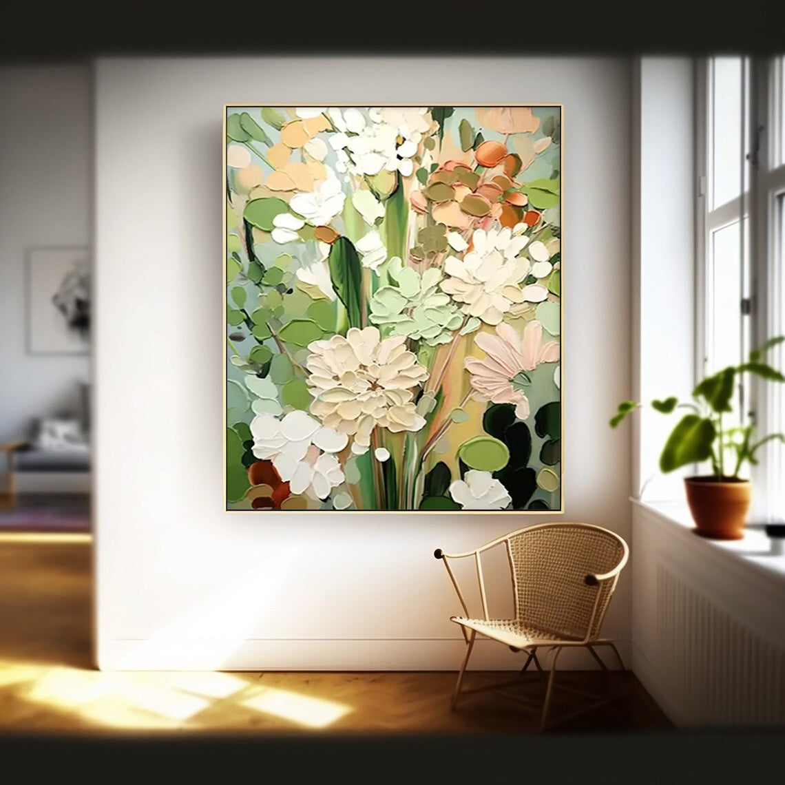Spring Bloom - Textured White Flower Wall Art with Impasto Details