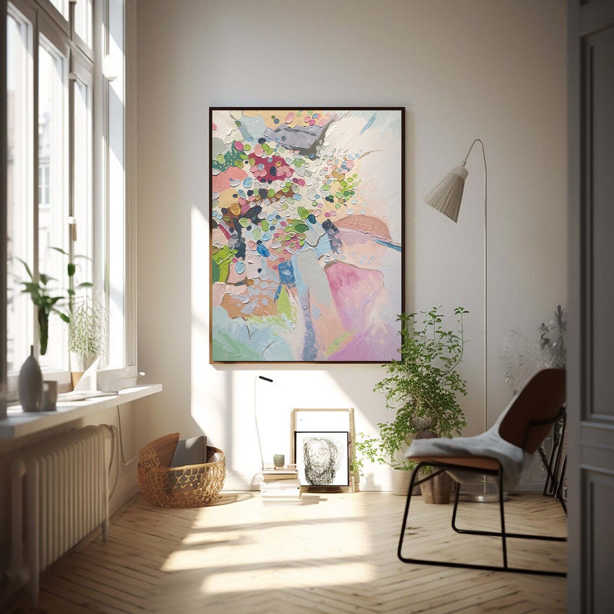 Spring Confetti - Pastel Abstract Floral Painting Textured Canvas