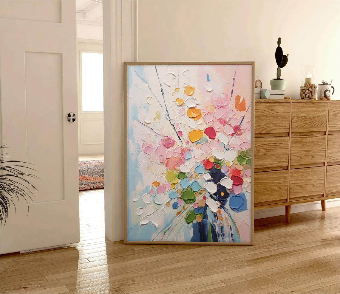 Joyful Burst - Contemporary Multicolor Wall Art, Impasto Flower Painting