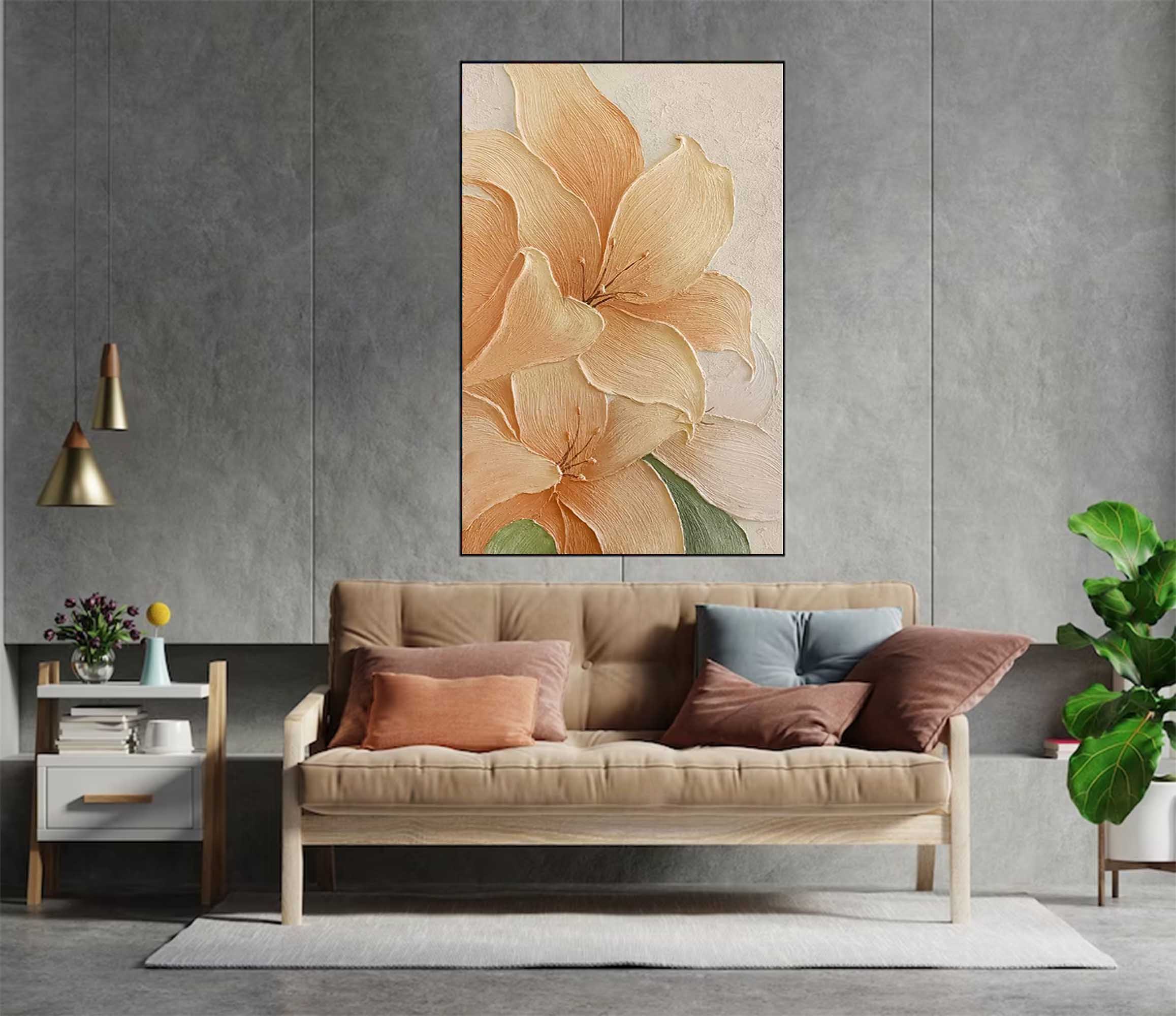 Elegant Blooms - Long Vertical Art of Textured Peach Flowers