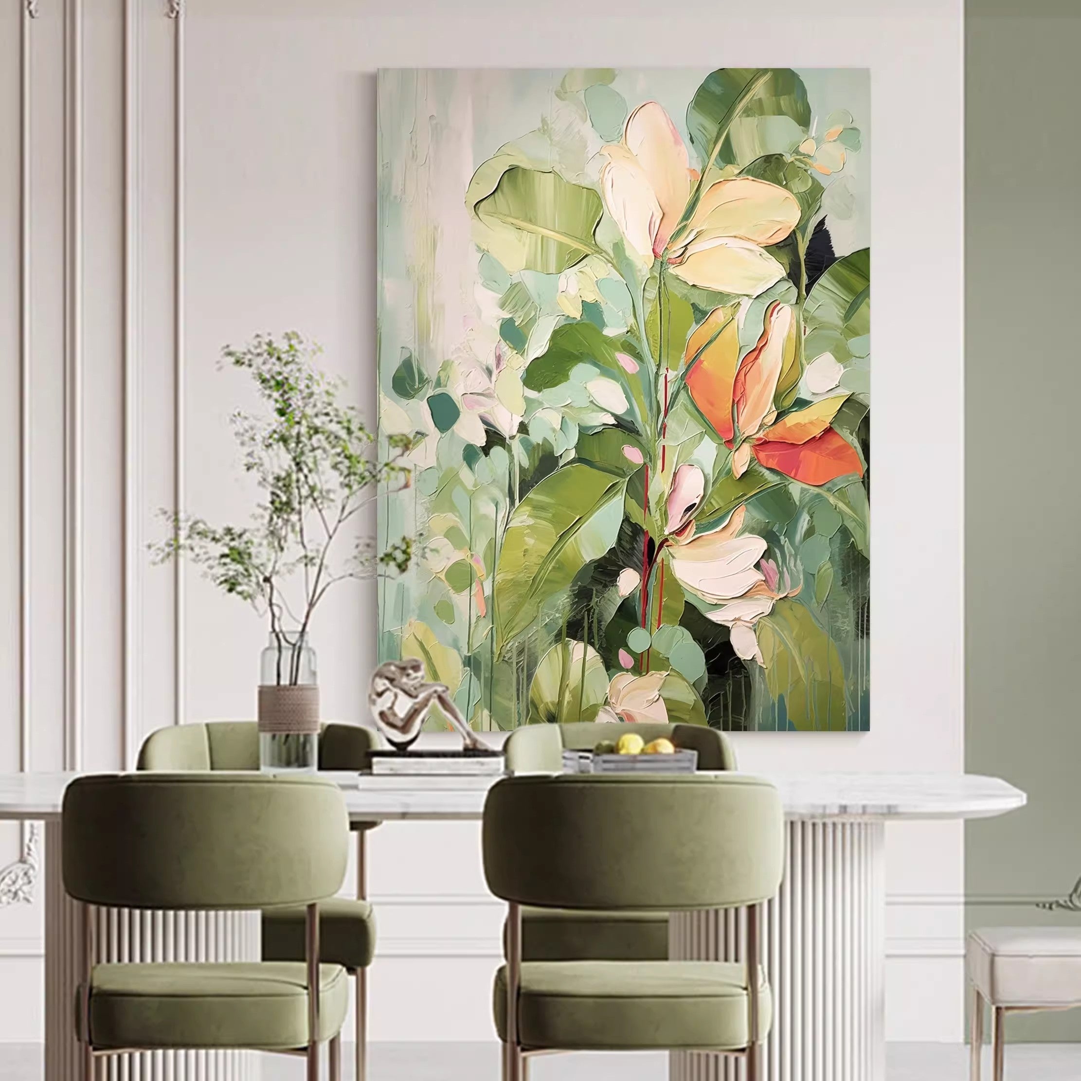 Serene Garden - Large Floral Artwork with Abstract Magnolias