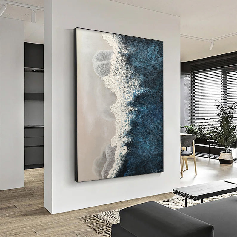 Ocean Crest - Textured 3D Coastal Wall Art, Blue and White