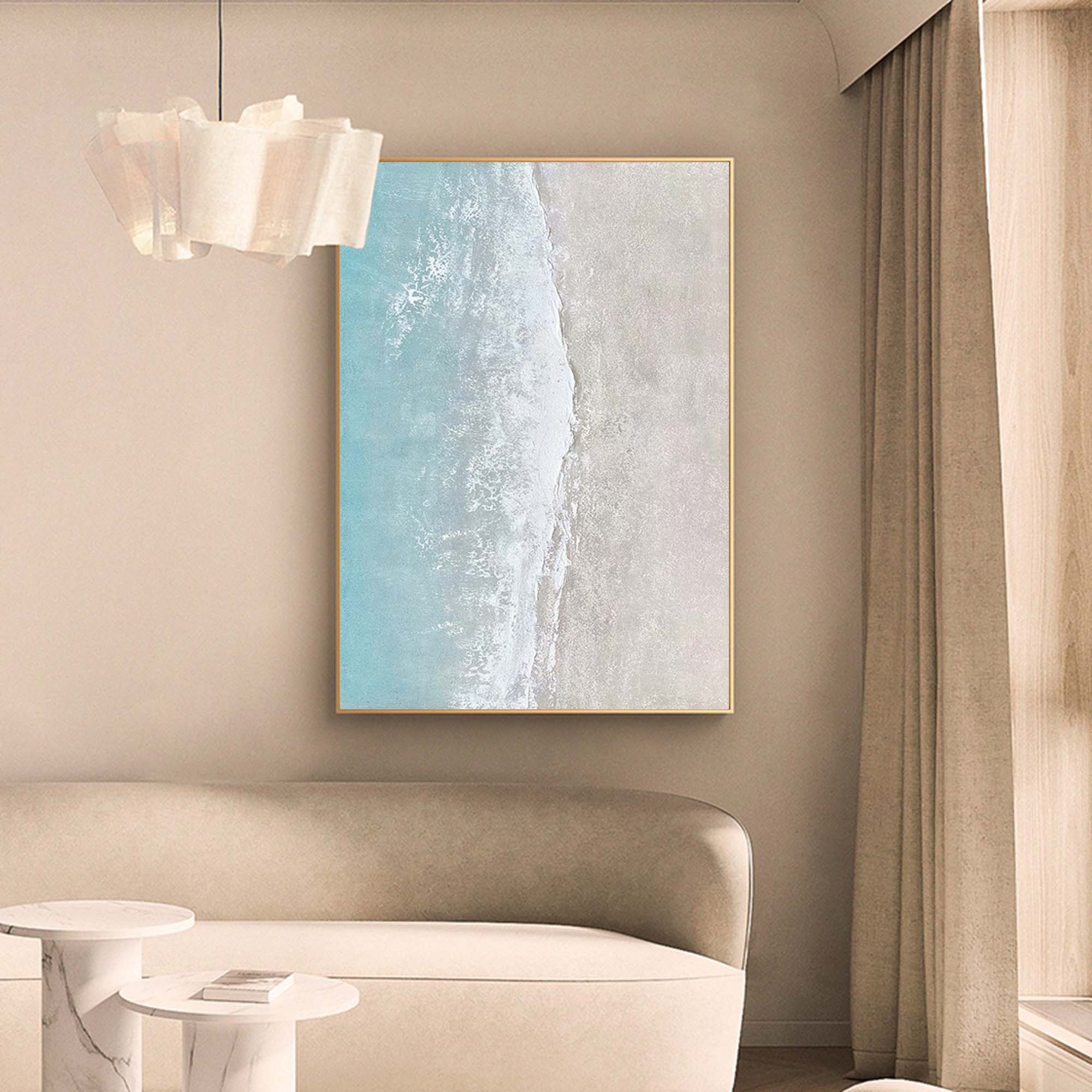 Serene Shore - Beach Wall Art Textured Aerial Ocean Painting