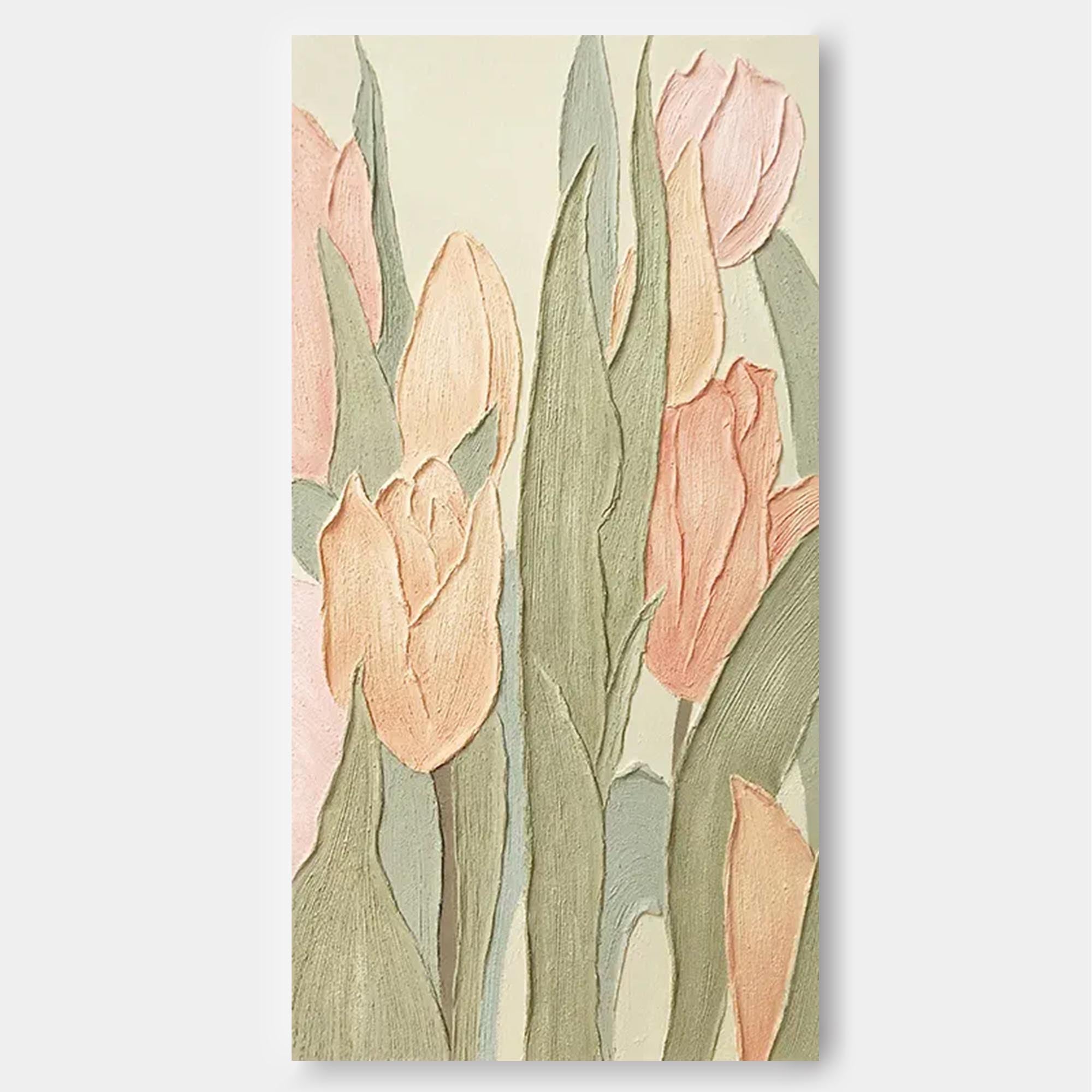 Pastel Tulips - Tall Vertical Wall Art with Heavy Texture