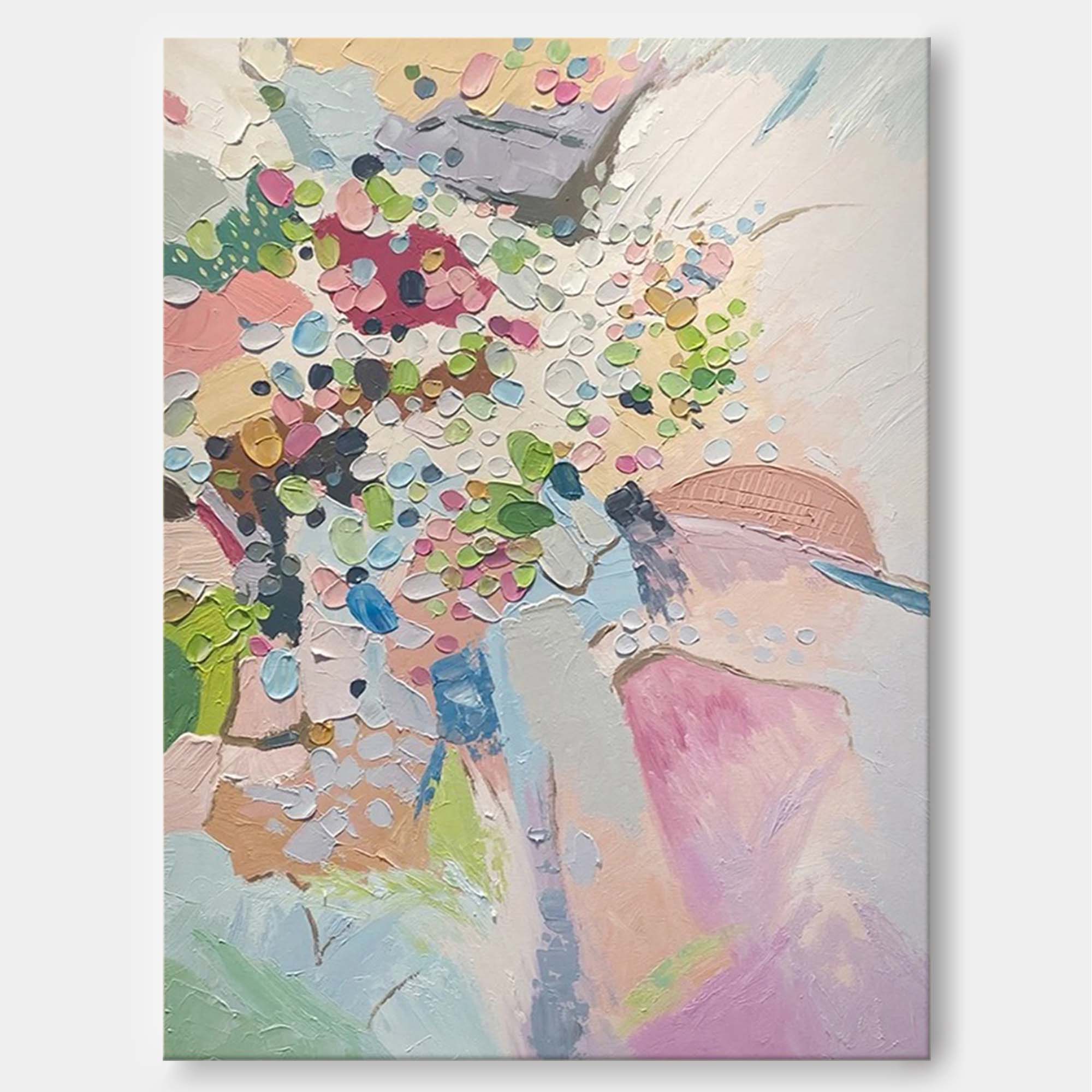 Spring Confetti - Pastel Abstract Floral Painting Textured Canvas
