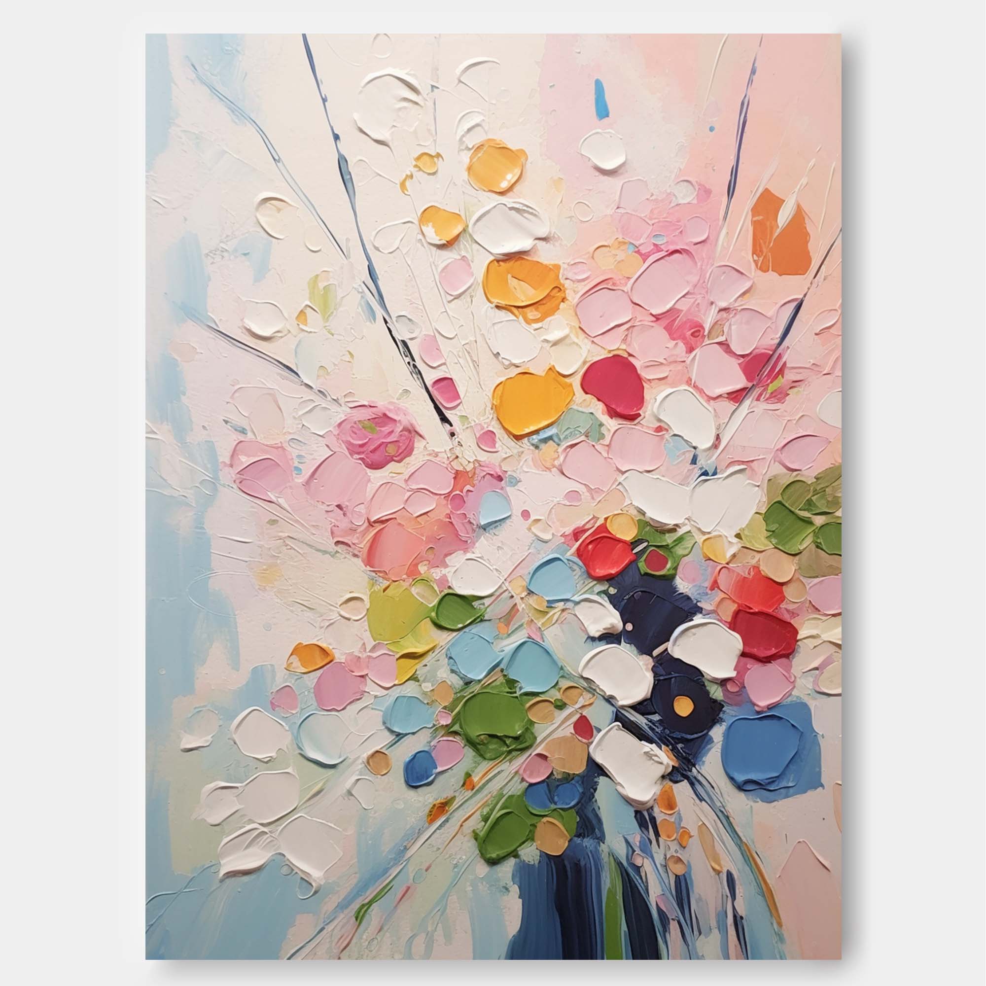 Joyful Burst - Contemporary Multicolor Wall Art, Impasto Flower Painting