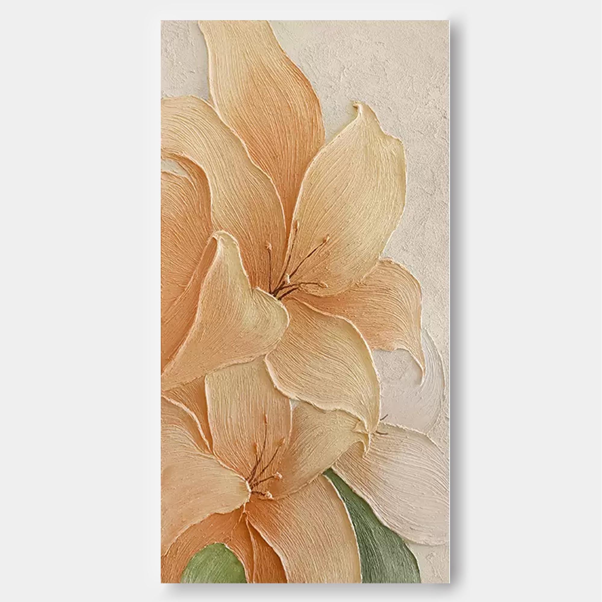 Elegant Blooms - Long Vertical Art of Textured Peach Flowers