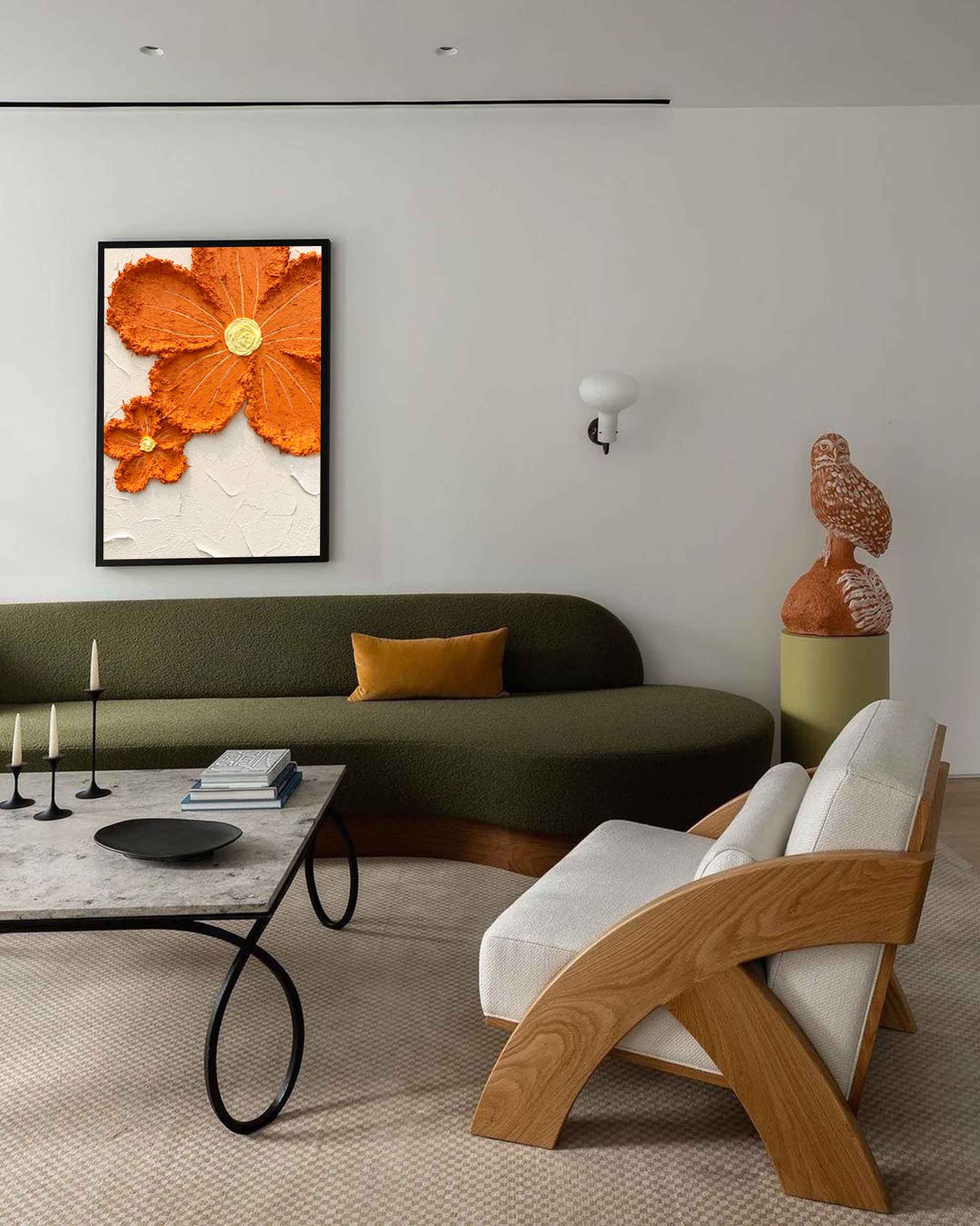 Marigold Bloom - Burnt Orange and White Abstract Orange Painting