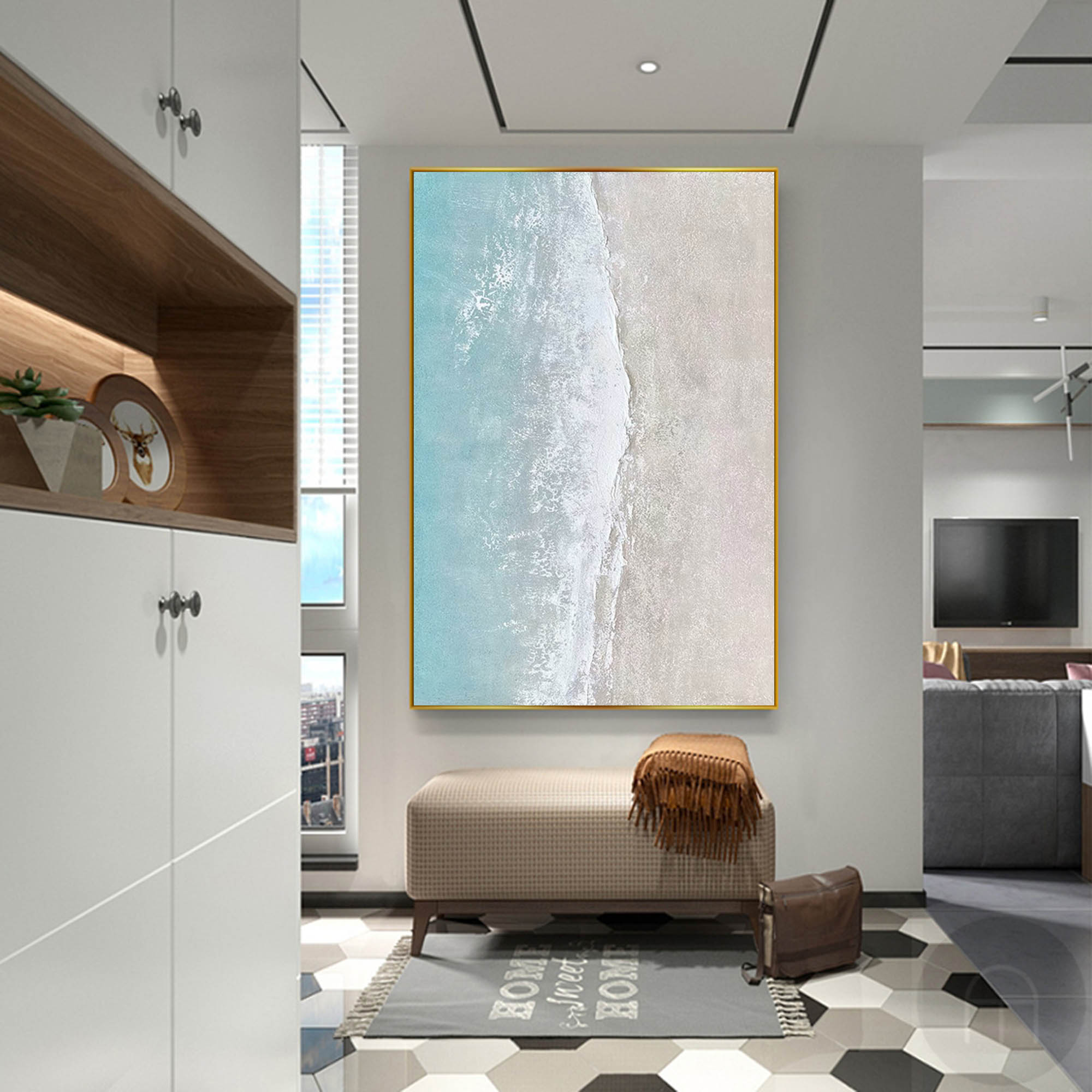 Serene Shore - Beach Wall Art Textured Aerial Ocean Painting