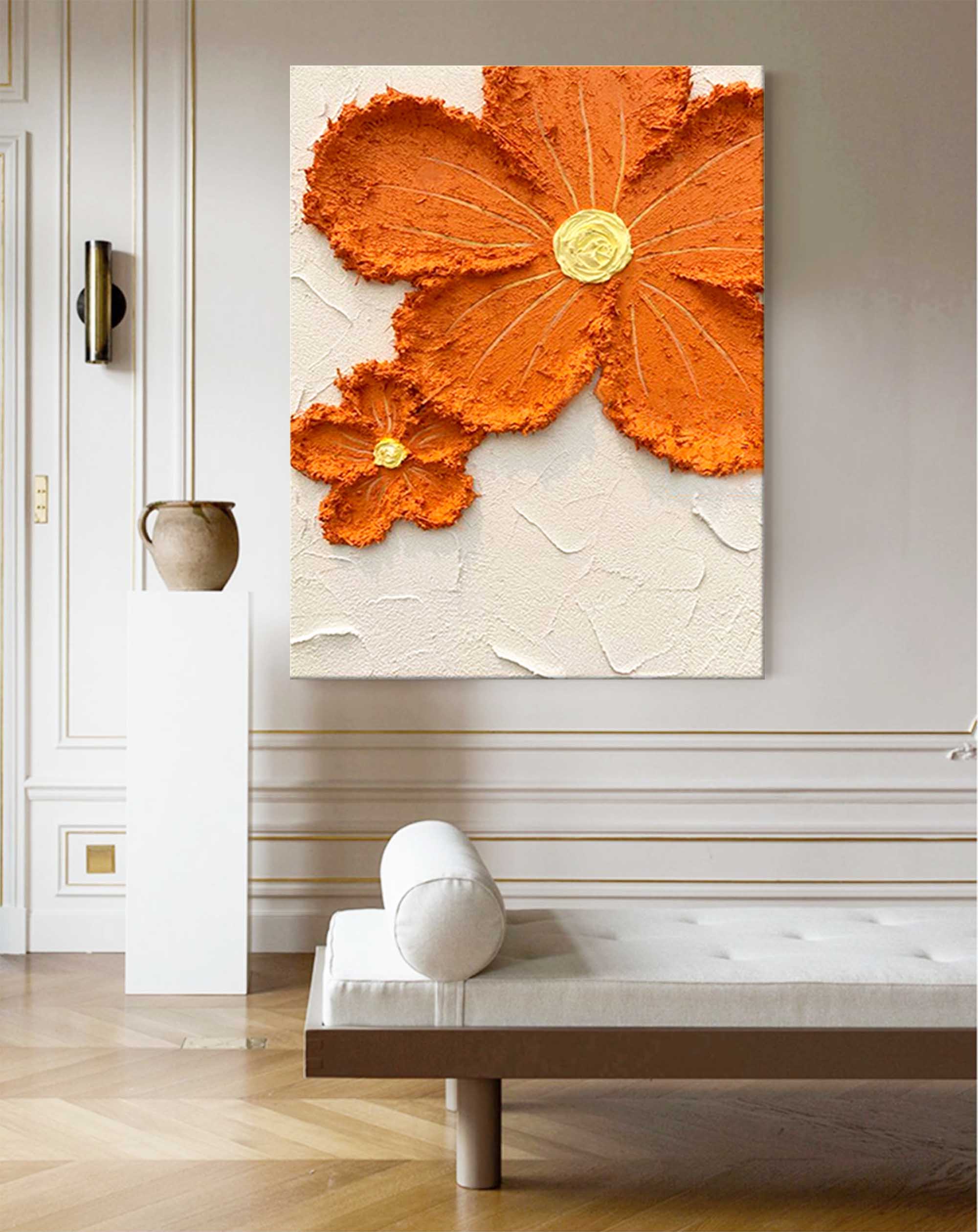 Marigold Bloom - Burnt Orange and White Abstract Orange Painting