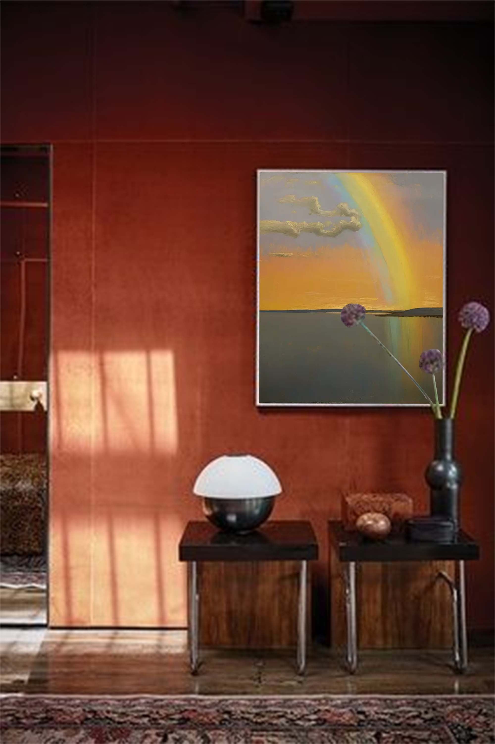 Hope on the Horizon - Serene Sunset Rainbow Wall Art