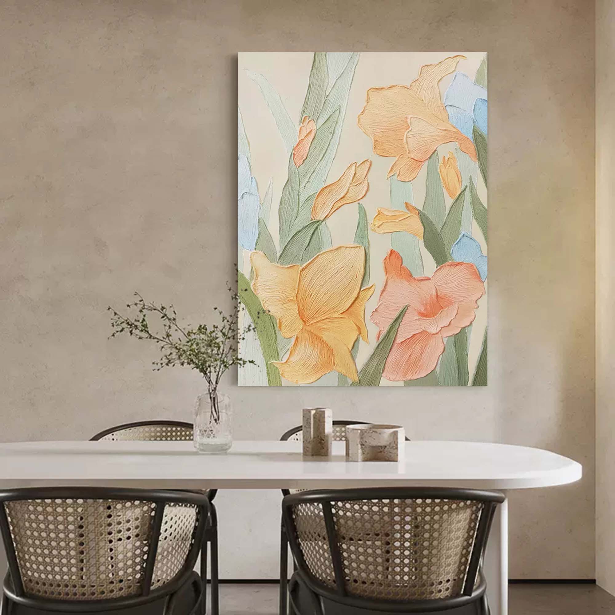 Pastel Garden - Textured Botanical Wall Art, Vintage Floral Painting