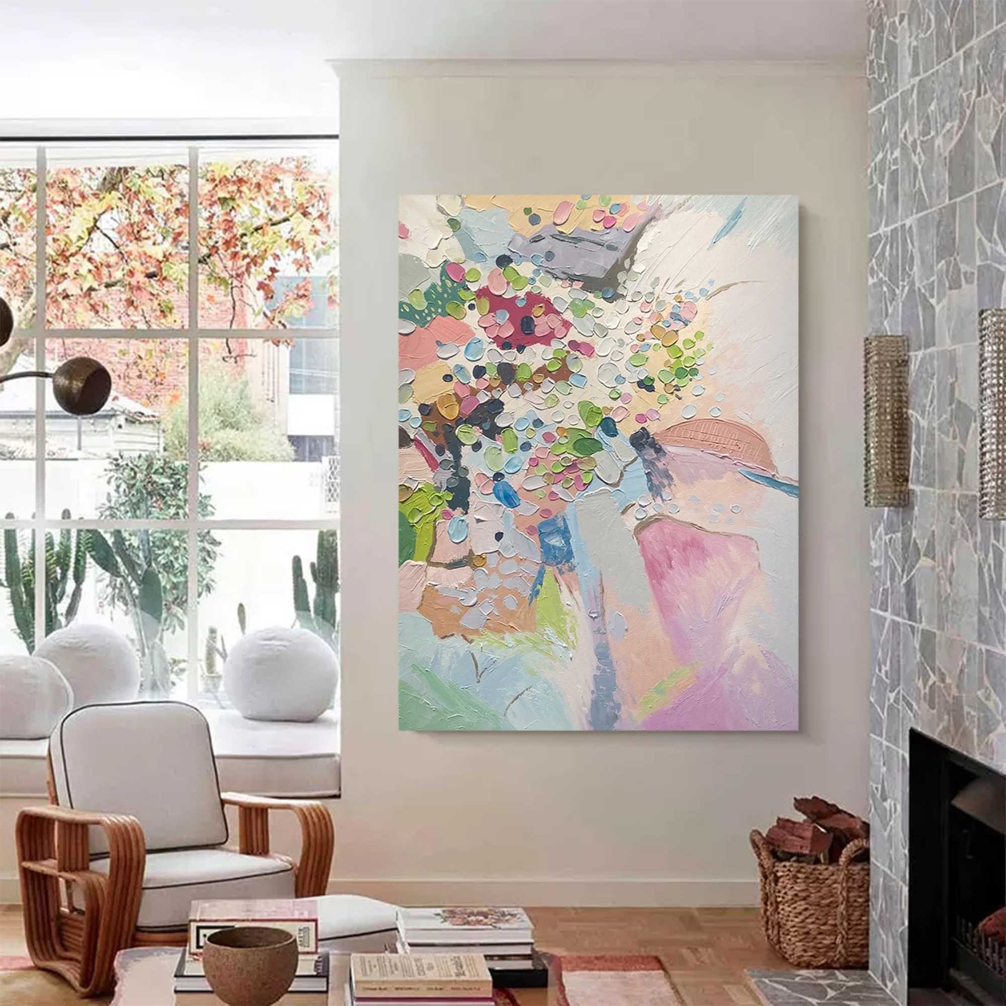 Spring Confetti - Pastel Abstract Floral Painting Textured Canvas