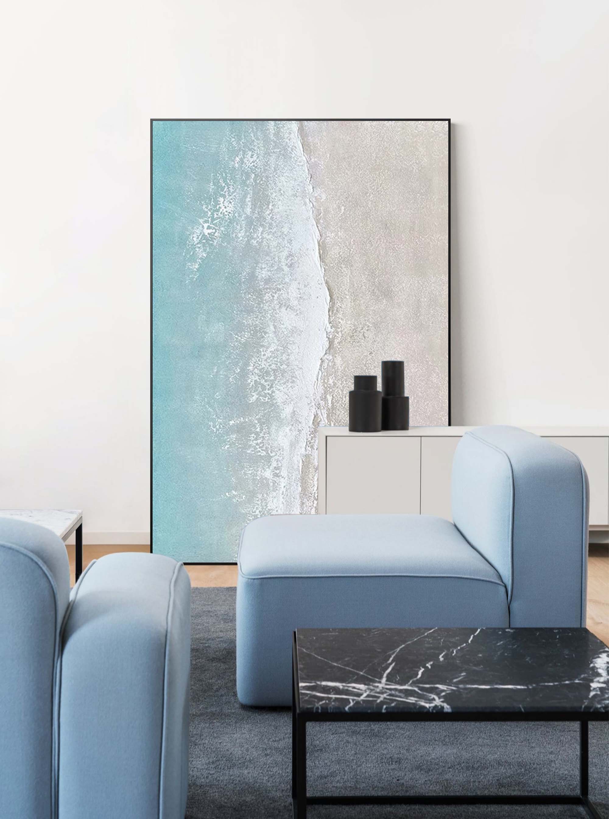 Serene Shore - Beach Wall Art Textured Aerial Ocean Painting