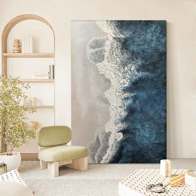 Ocean Crest - Textured 3D Coastal Wall Art, Blue and White