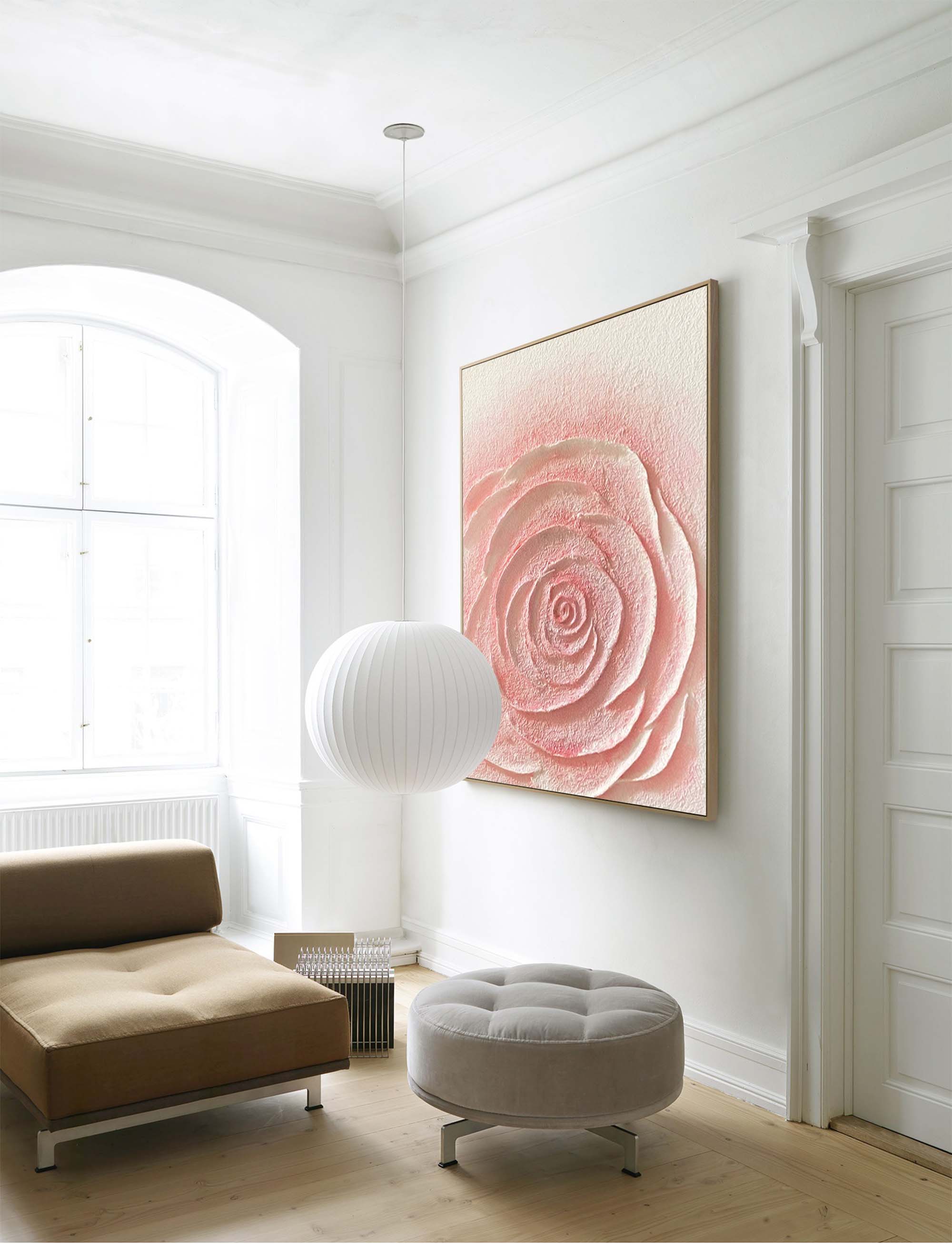 Textured Pink Rose Wall Art - Blush Pink Floral Canvas Painting