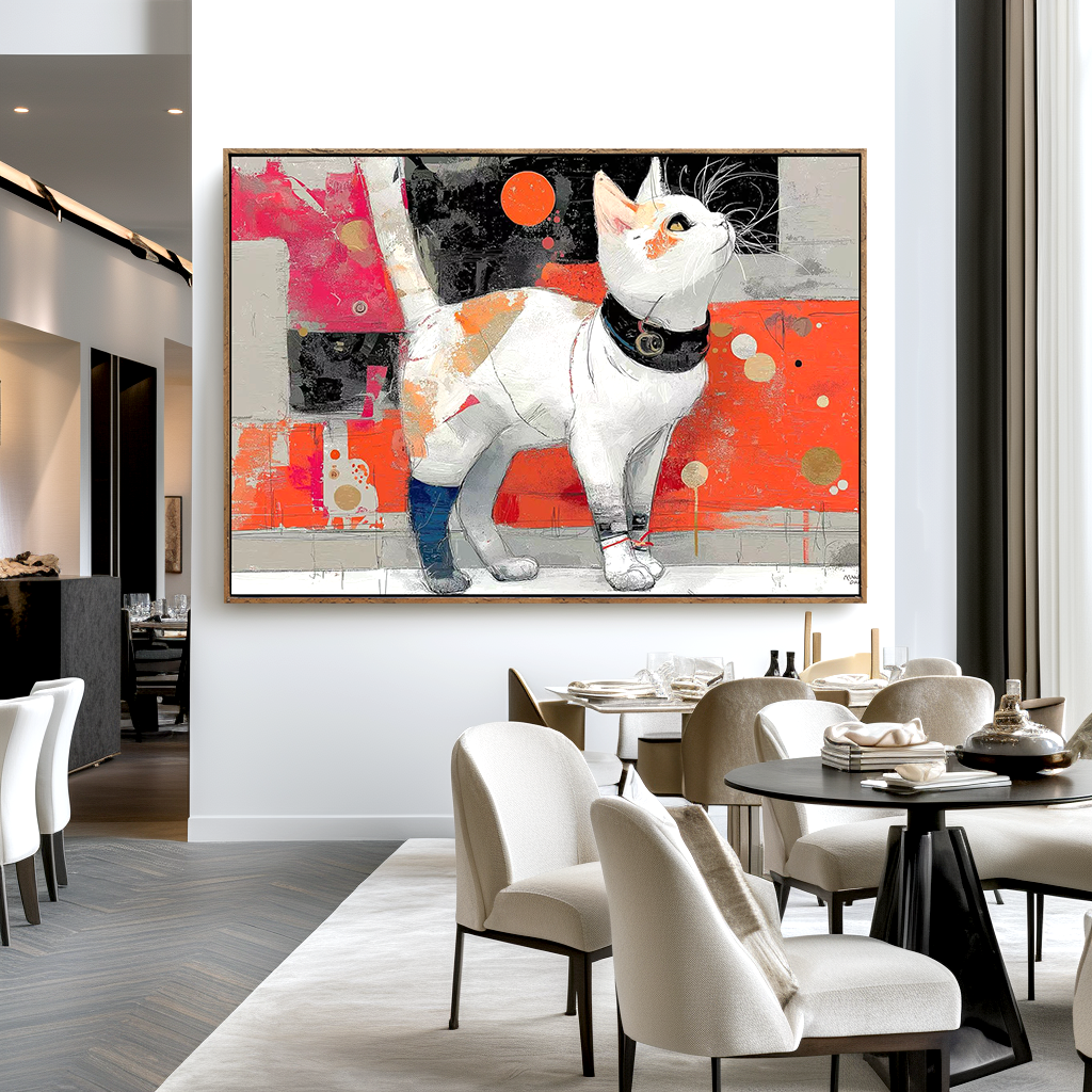 Urban Whiskers: Textured Graffiti Cat Painting with Vibrant Pop Art Colors