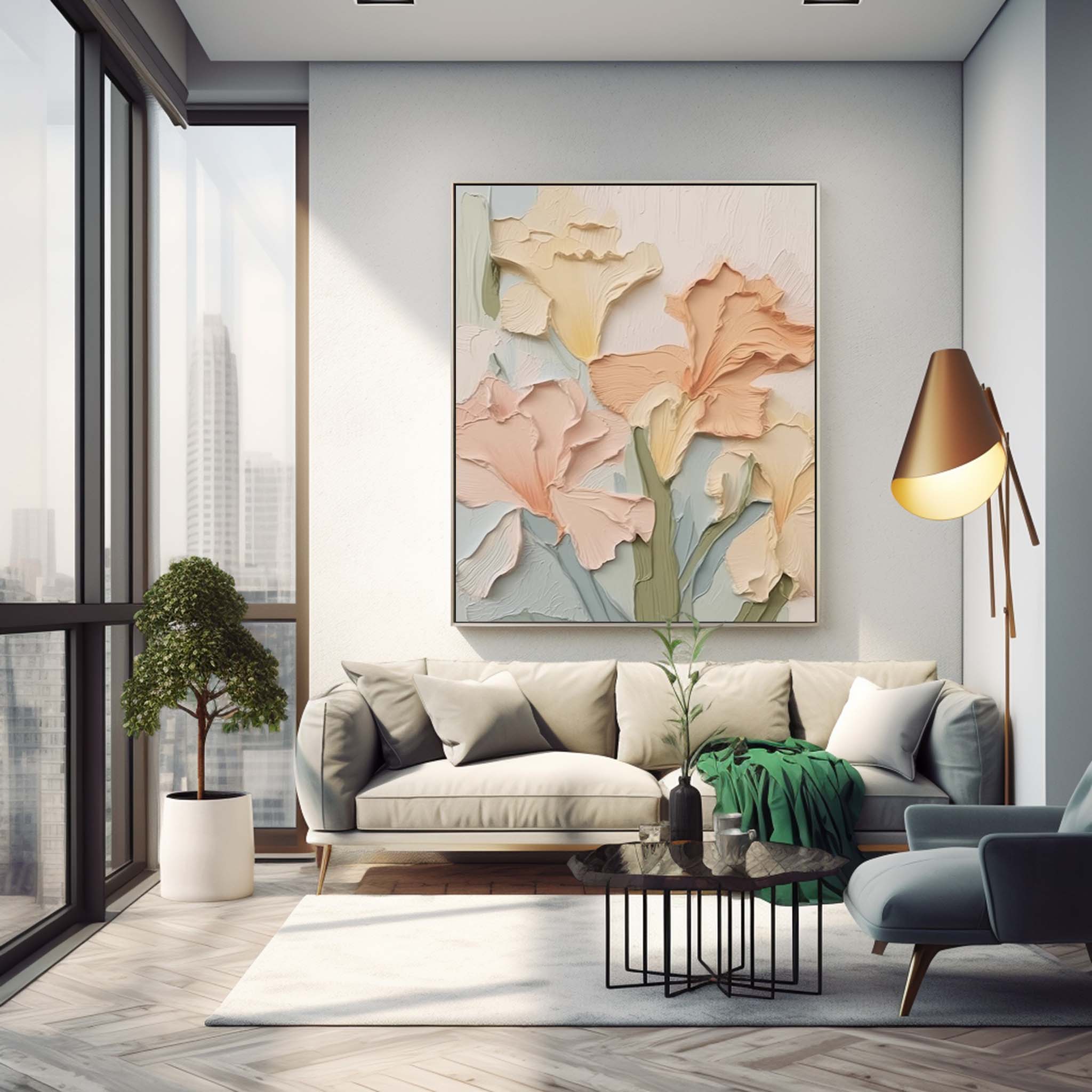 Pastel Blooms - Impasto Textured Floral Painting in Soft Hues