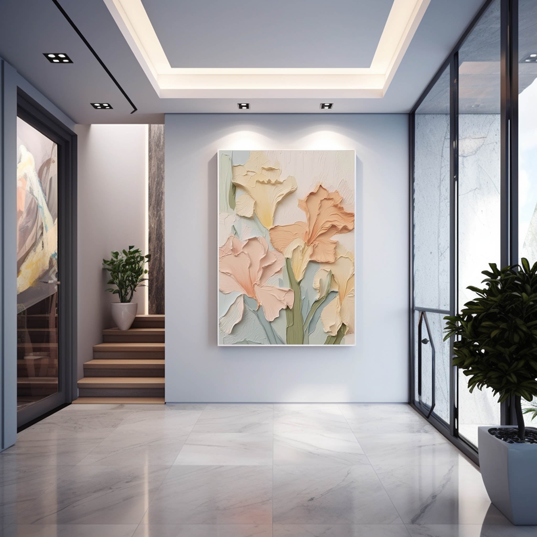 Pastel Blooms - Impasto Textured Floral Painting in Soft Hues