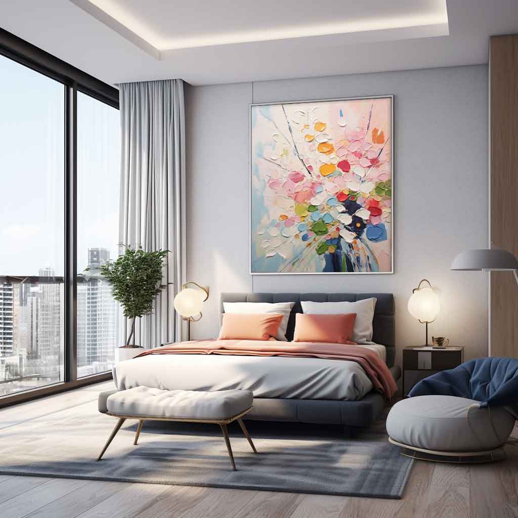 Joyful Burst - Contemporary Multicolor Wall Art, Impasto Flower Painting