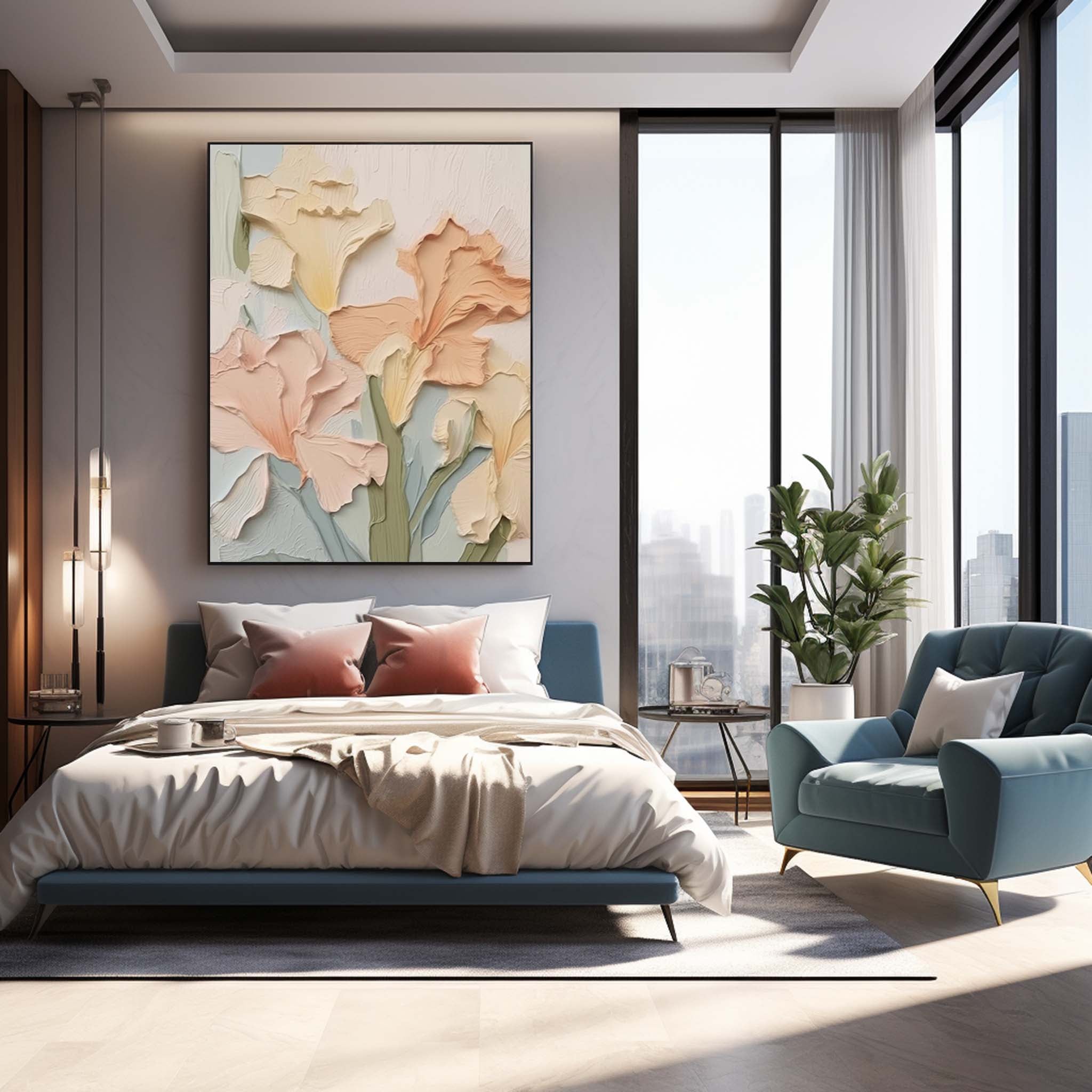 Pastel Blooms - Impasto Textured Floral Painting in Soft Hues