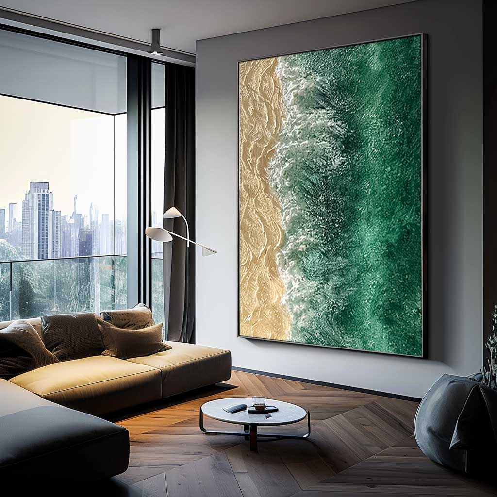 Emerald Shore - Textured 3D Ocean Painting and Coastal Wall Art