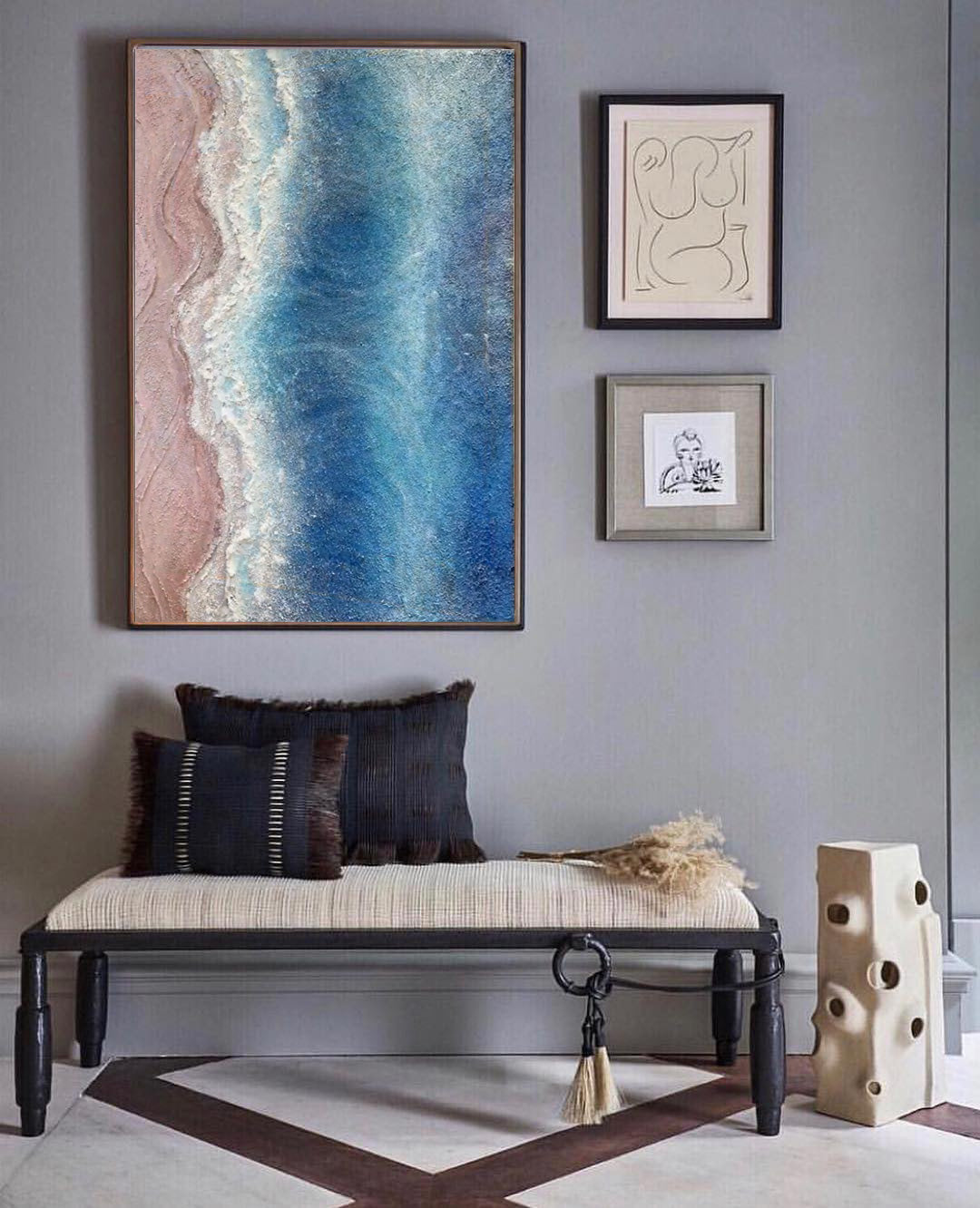 Serene Shore - Textured Ocean Wall Art, Pink Sand Beach Painting