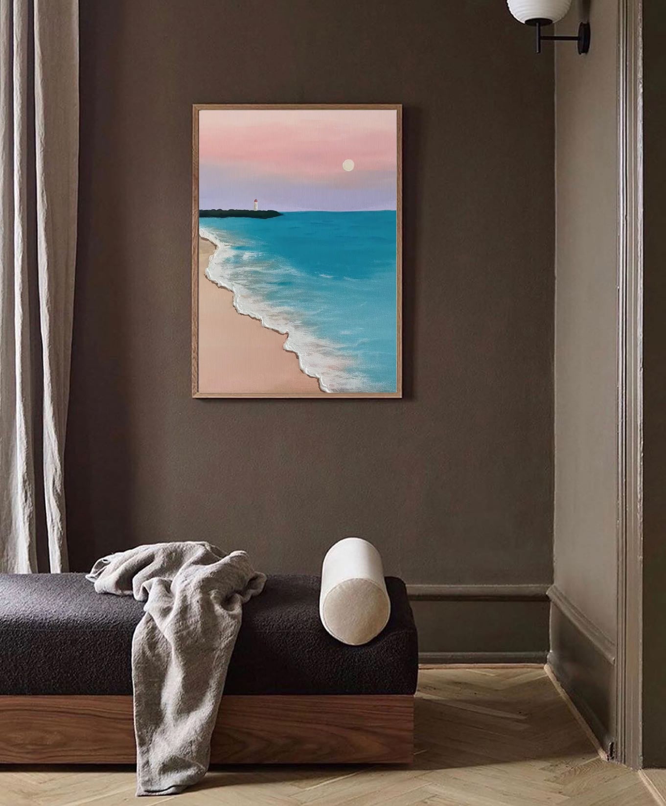 Dusk at the Shore - Calming Sunset Wall Art, Minimalist Seascape Painting