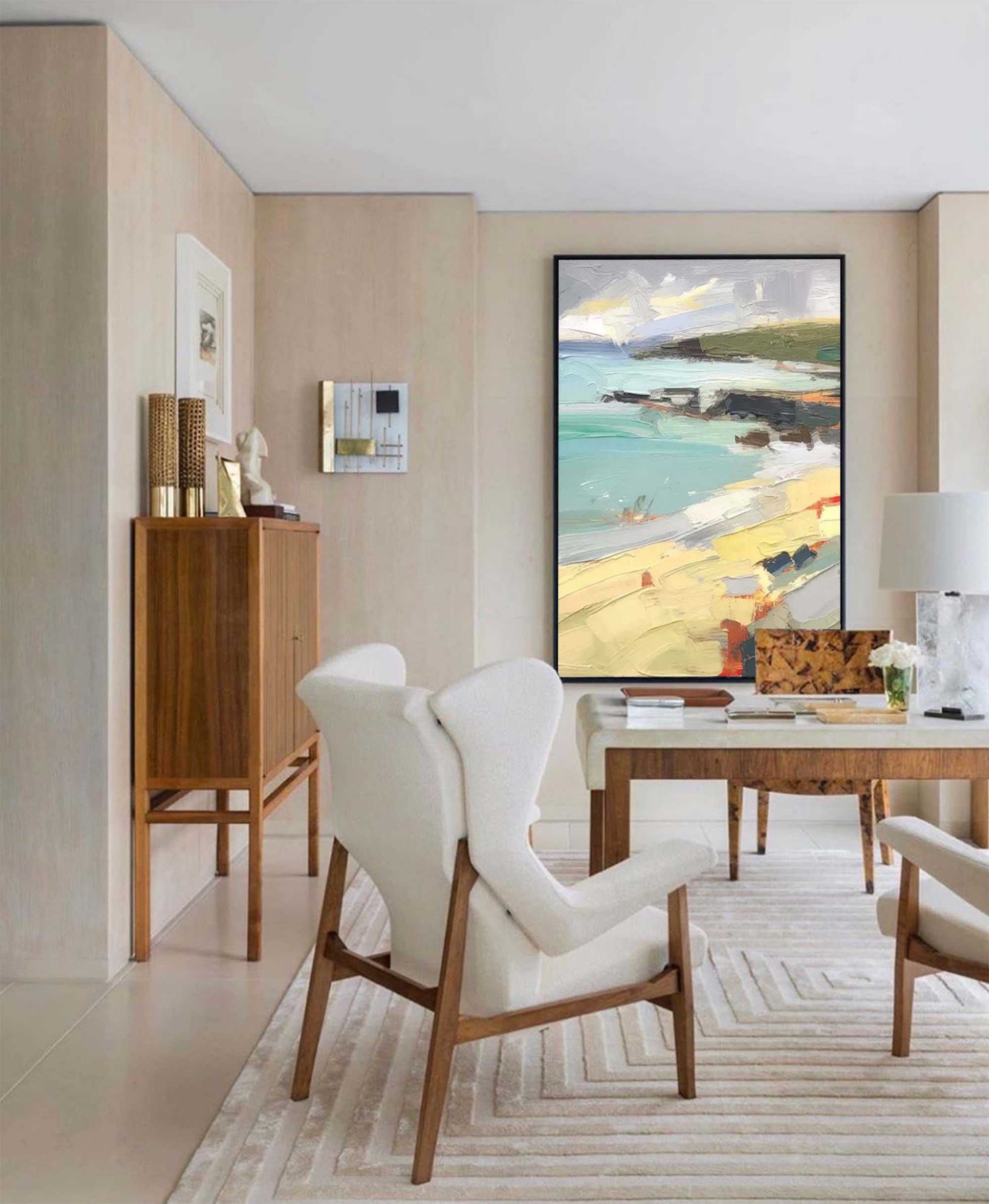 Coastal Daybreak - Textured Beach Oil Painting in Impressionist Style