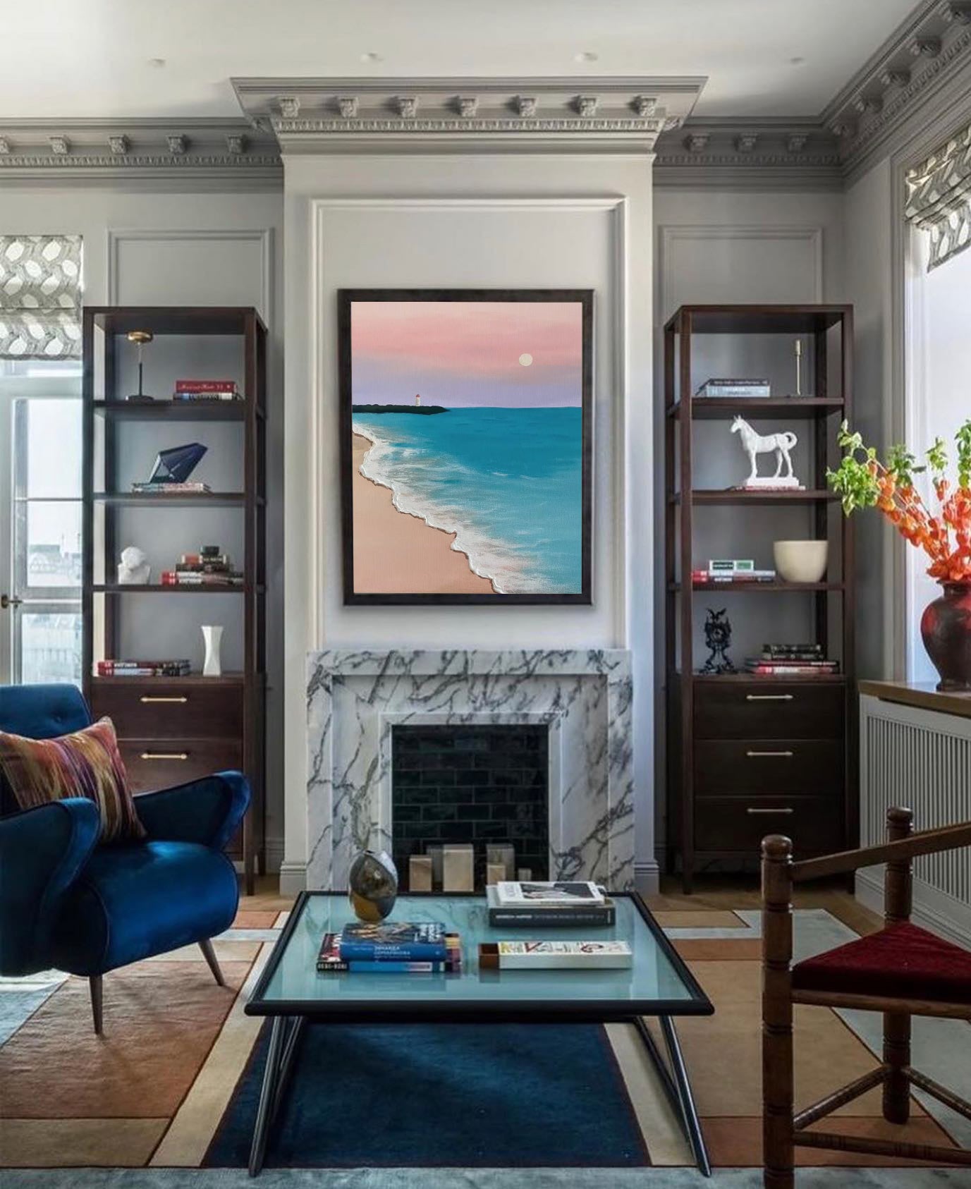 Dusk at the Shore - Calming Sunset Wall Art, Minimalist Seascape Painting