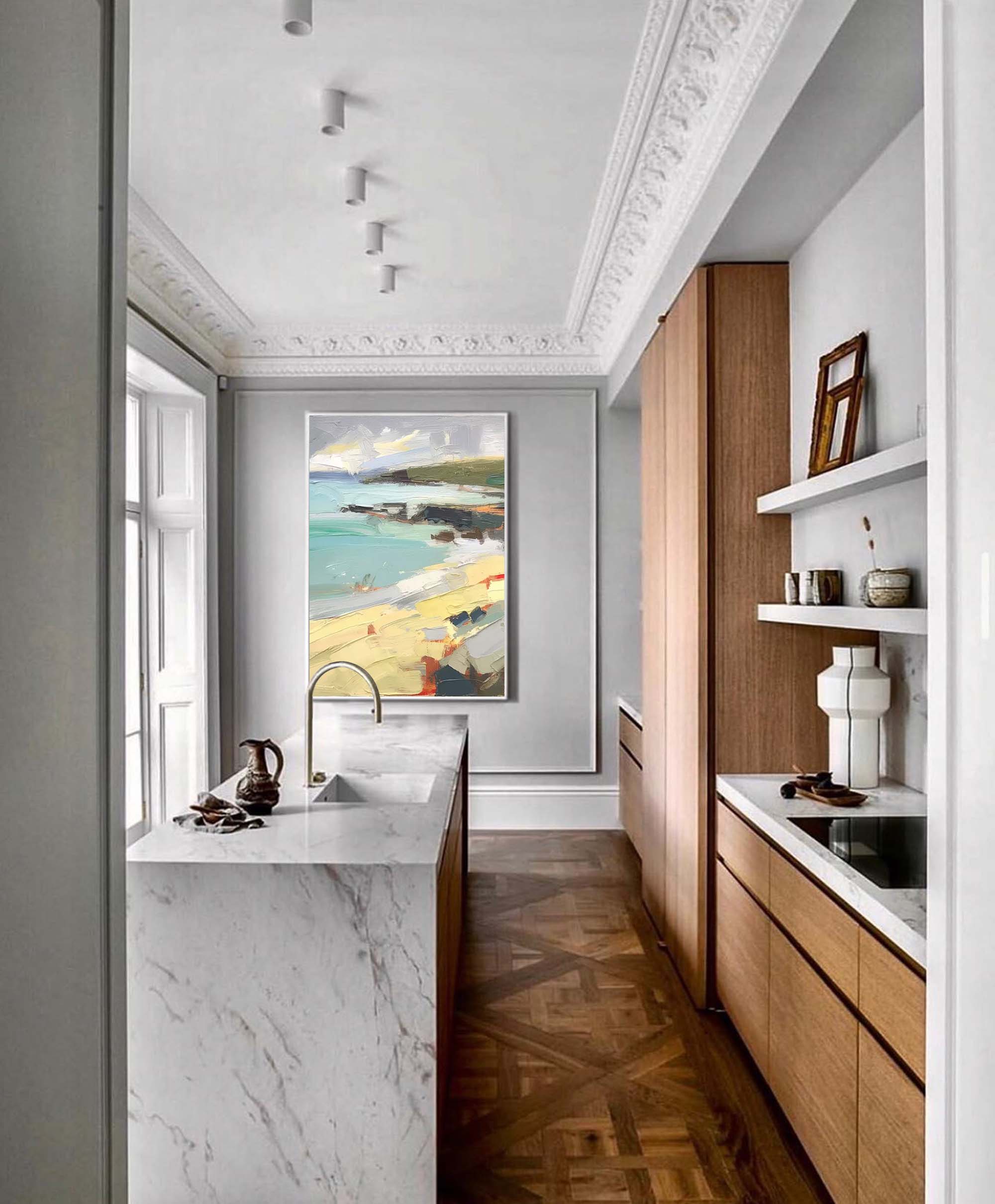 Coastal Daybreak - Textured Beach Oil Painting in Impressionist Style