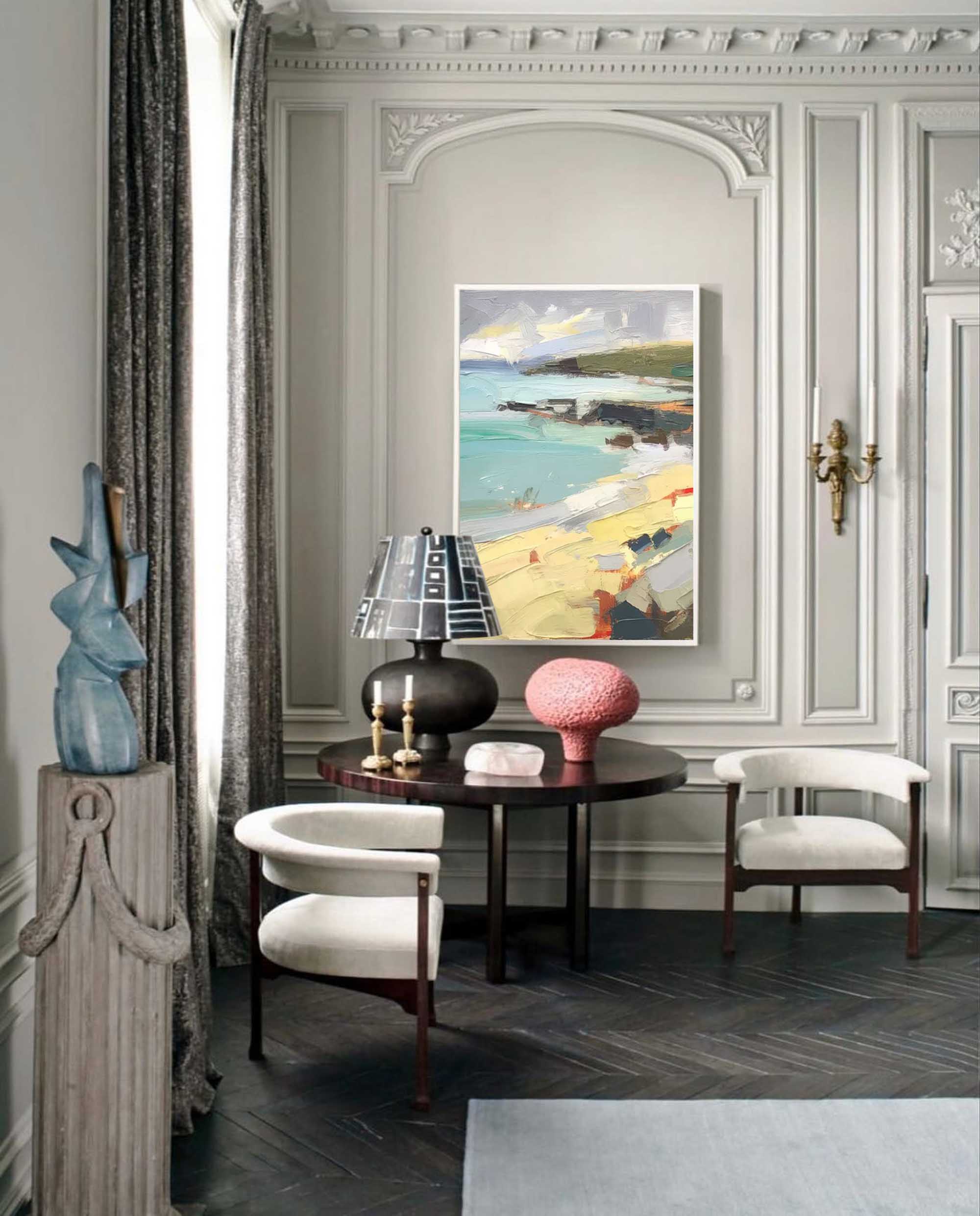 Coastal Daybreak - Textured Beach Oil Painting in Impressionist Style