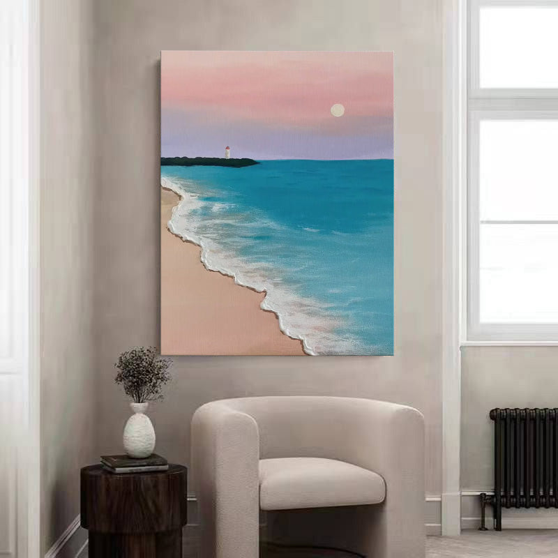 Dusk at the Shore - Calming Sunset Wall Art, Minimalist Seascape Painting