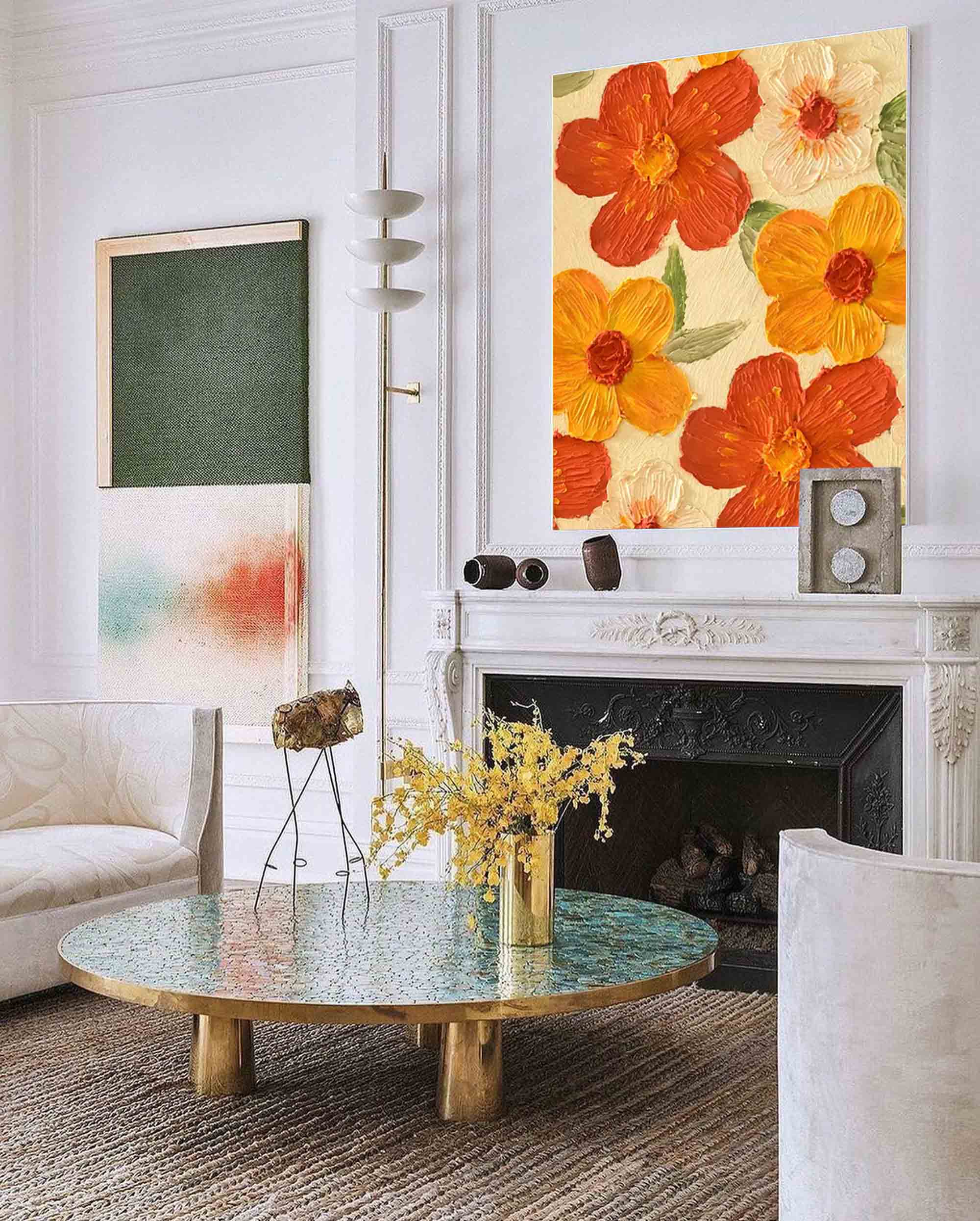 Warm Blooms - Textured Abstract Flower Paintings for Walls