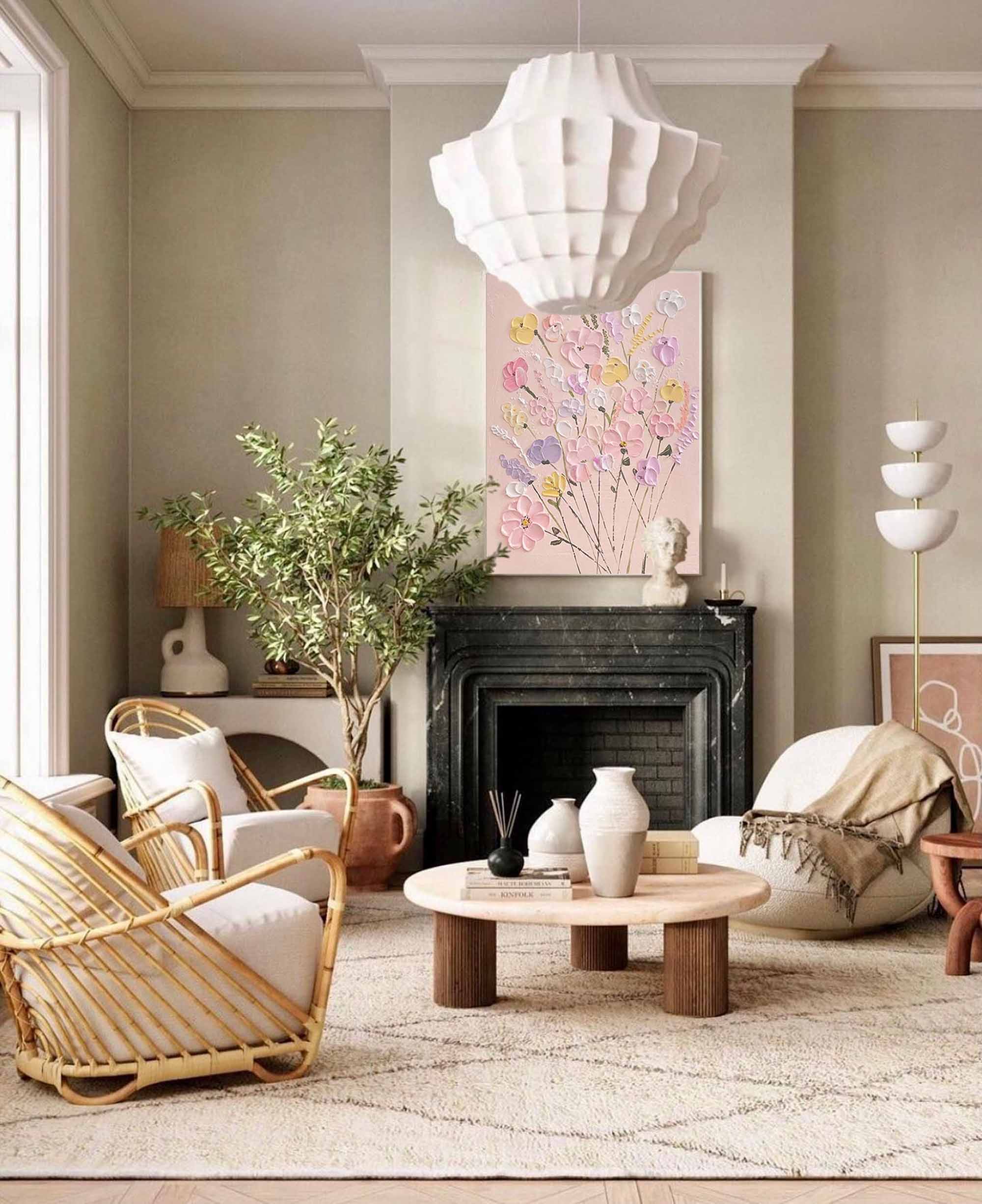 Pastel Garden - 3D Textured Pink Floral Wall Art Painting