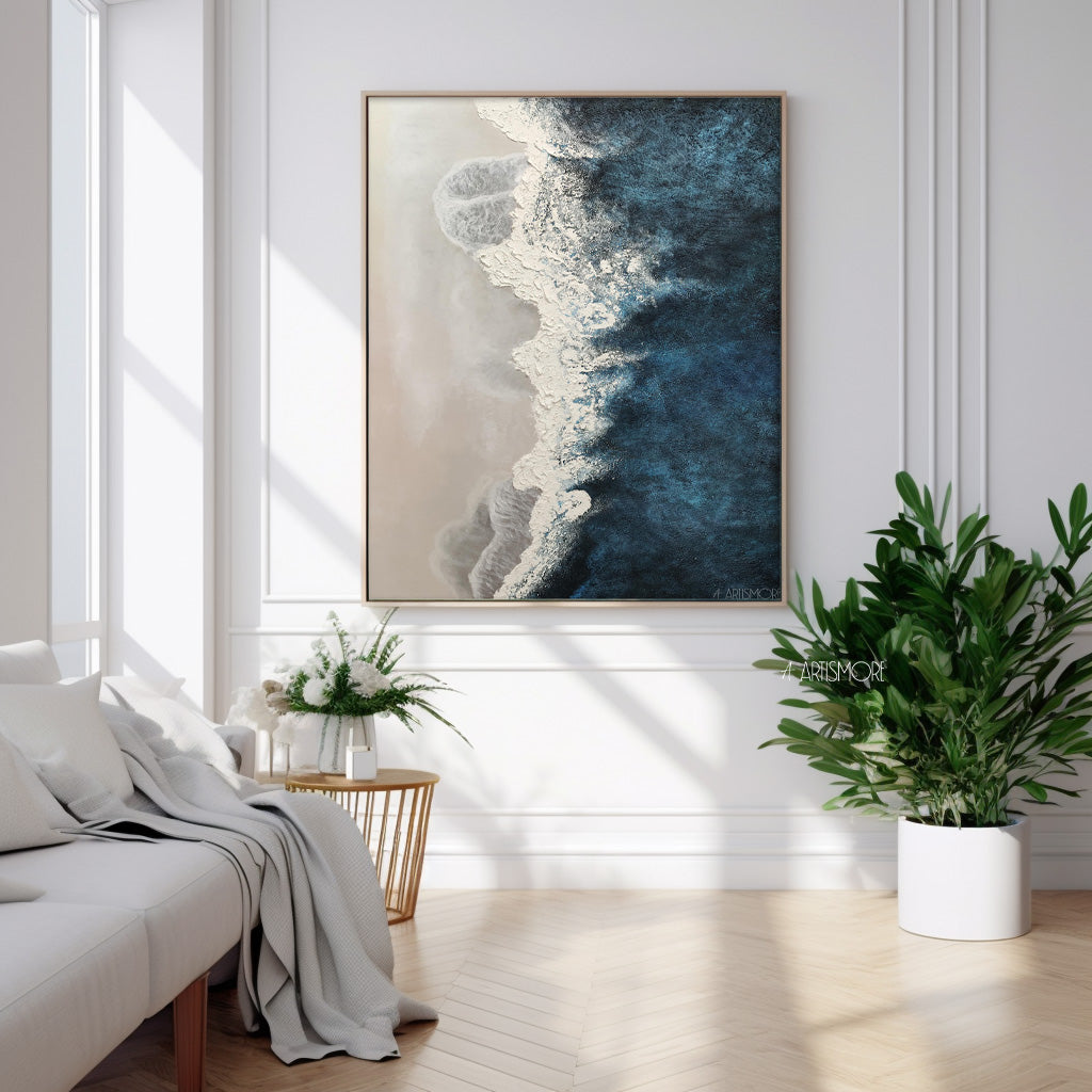 Ocean Crest - Textured 3D Coastal Wall Art, Blue and White