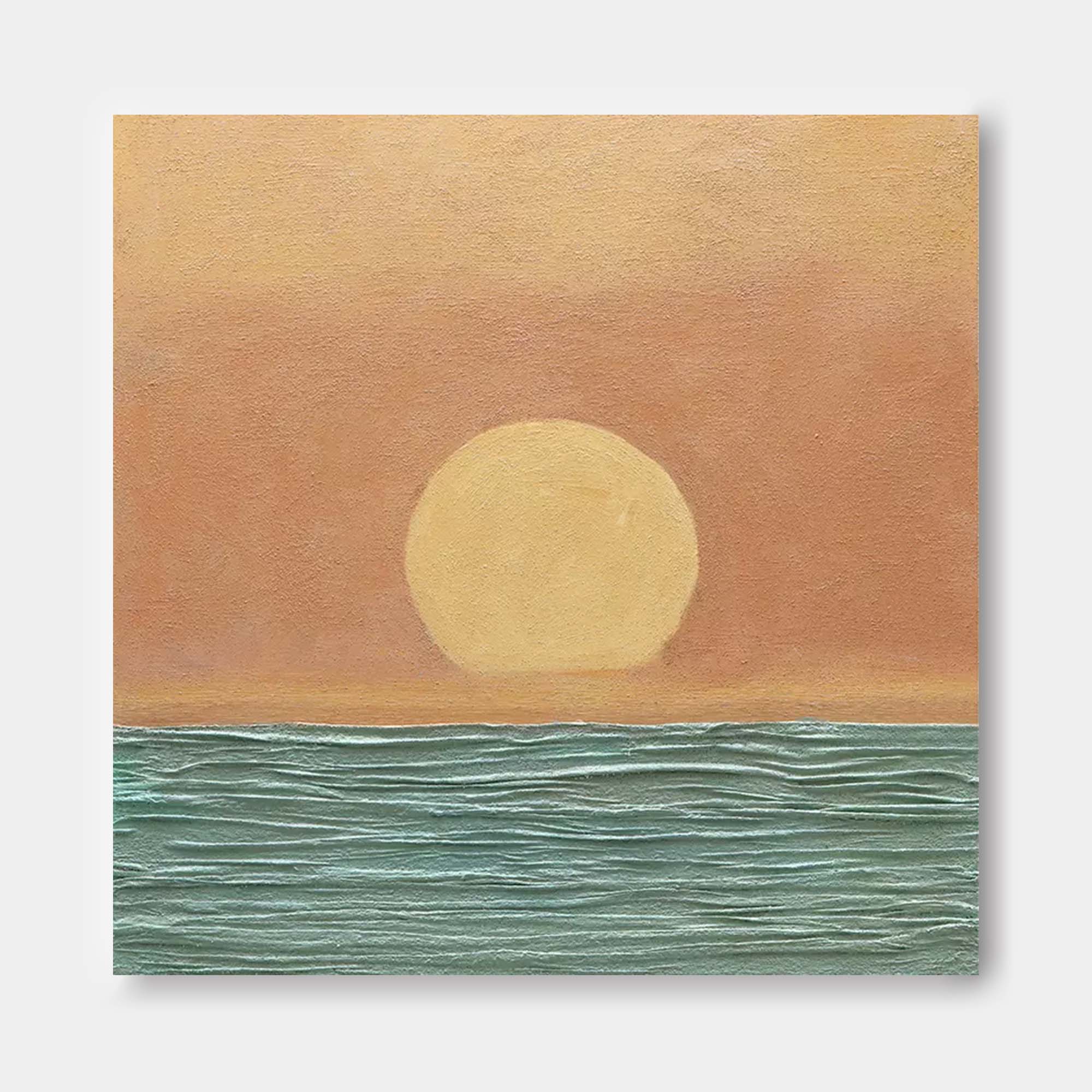 Golden Sun - Minimalist Sunset Painting Abstract, Textured Ocean Wall Art