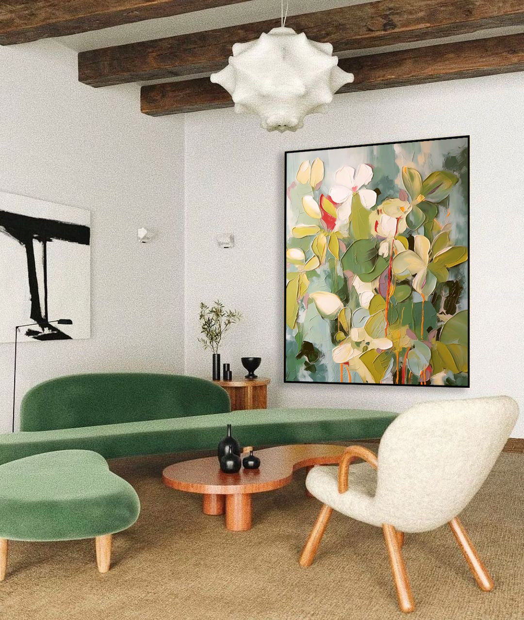 Botanical Impasto - Textured Floral Oil Painting with White Flowers