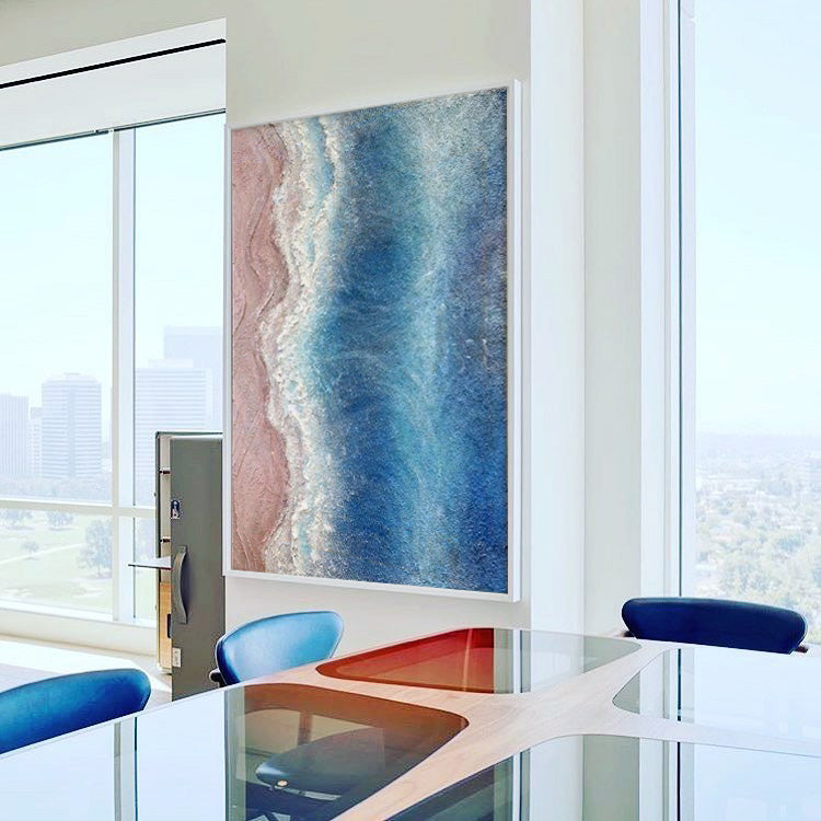 Serene Shore - Textured Ocean Wall Art, Pink Sand Beach Painting