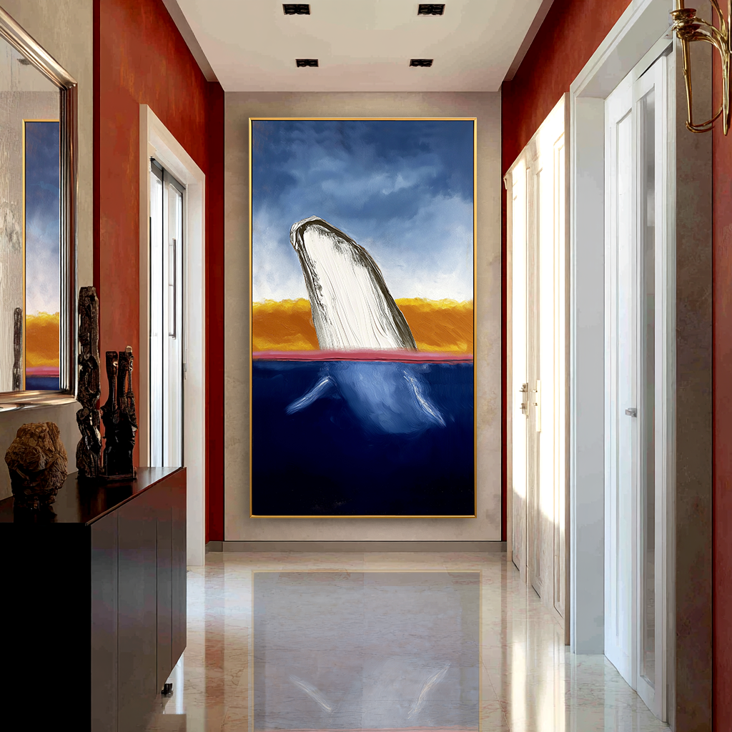 Whale Rising Over Deep Blue Sea Wall Art