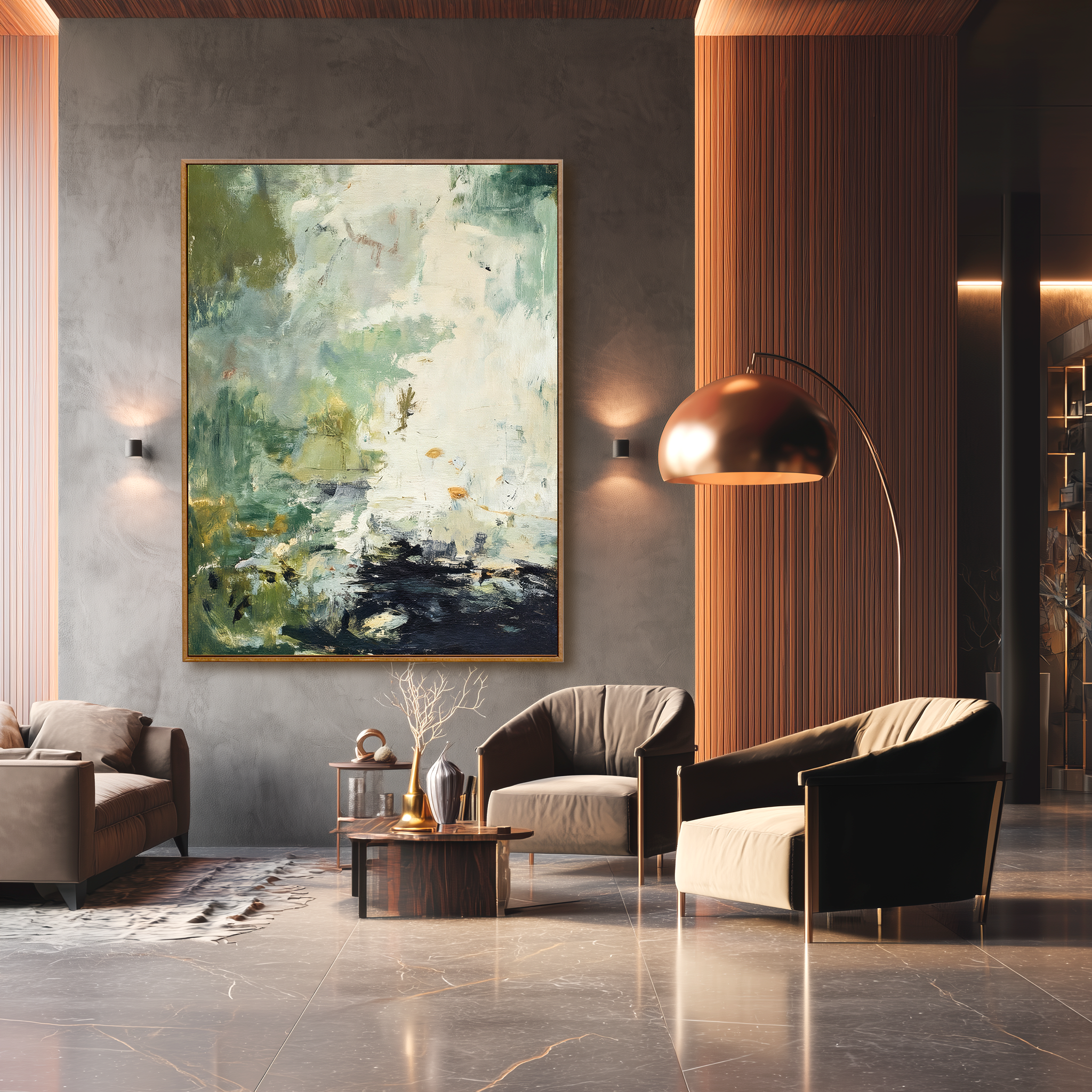 Misty Green Abstract Landscape Wall Art