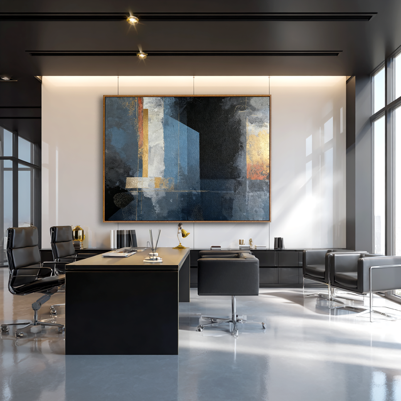 Midnight Blue Geometric Abstract Wall Art