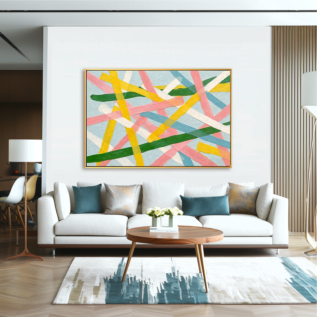 Colorful Brushstroke Lines Abstract Panoramic Wall Art