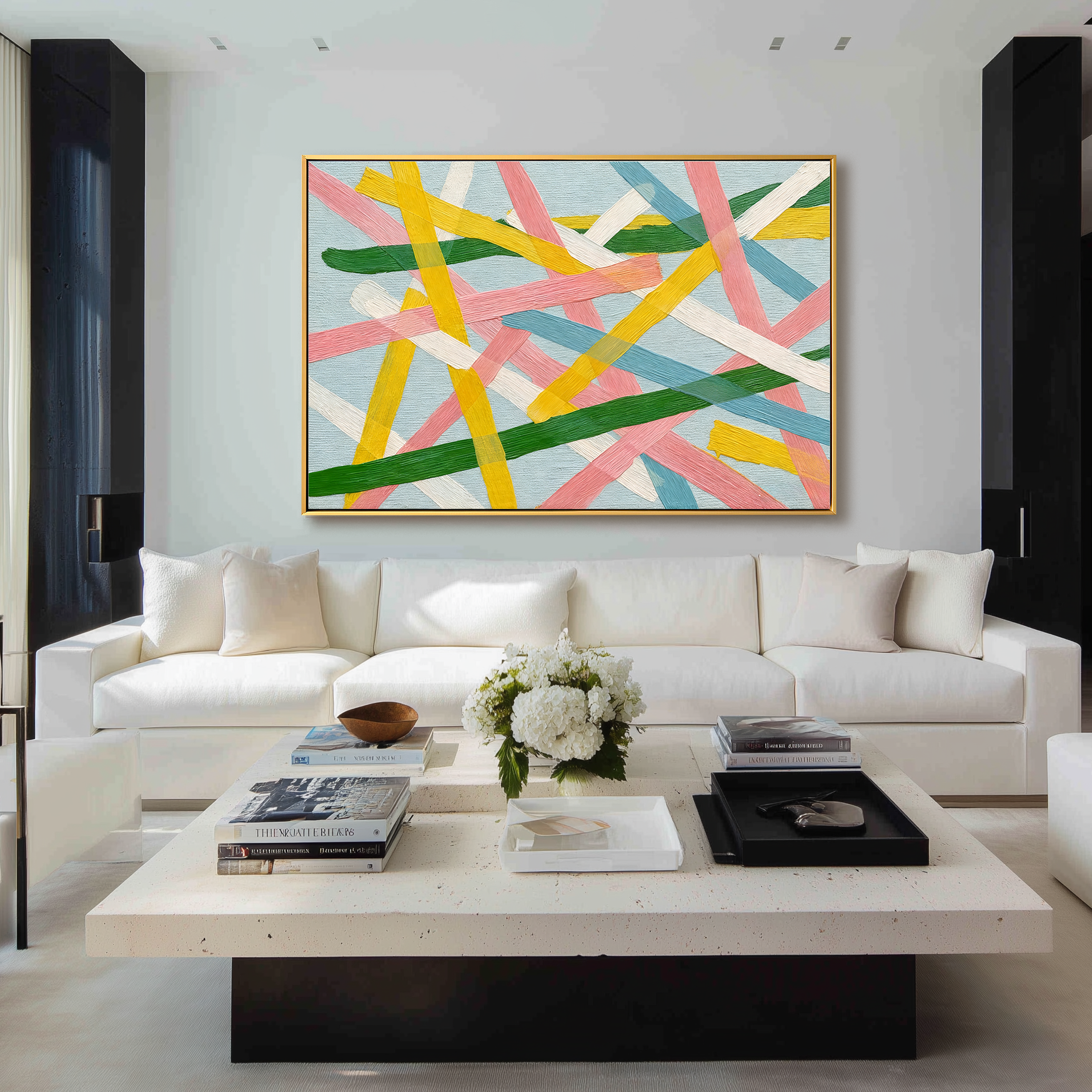 Colorful Brushstroke Lines Abstract Panoramic Wall Art