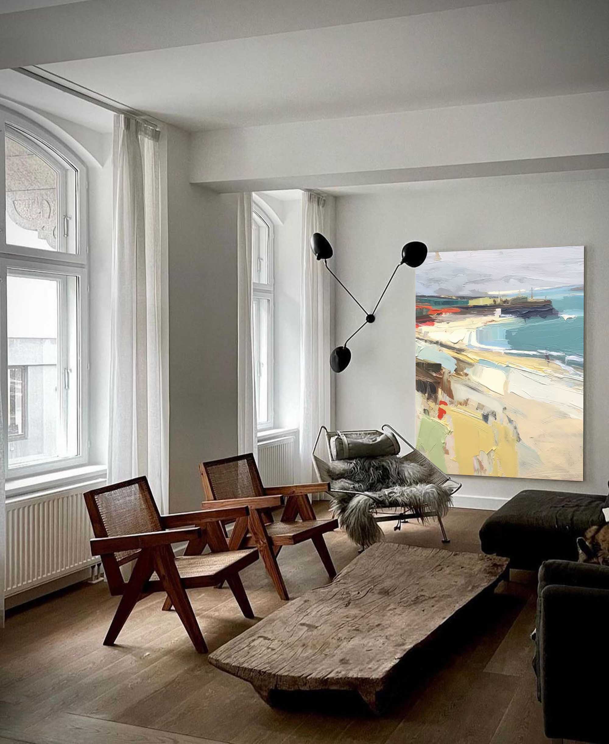 Harbor View - Textured Beach Scene Wall Art in Impressionist Style