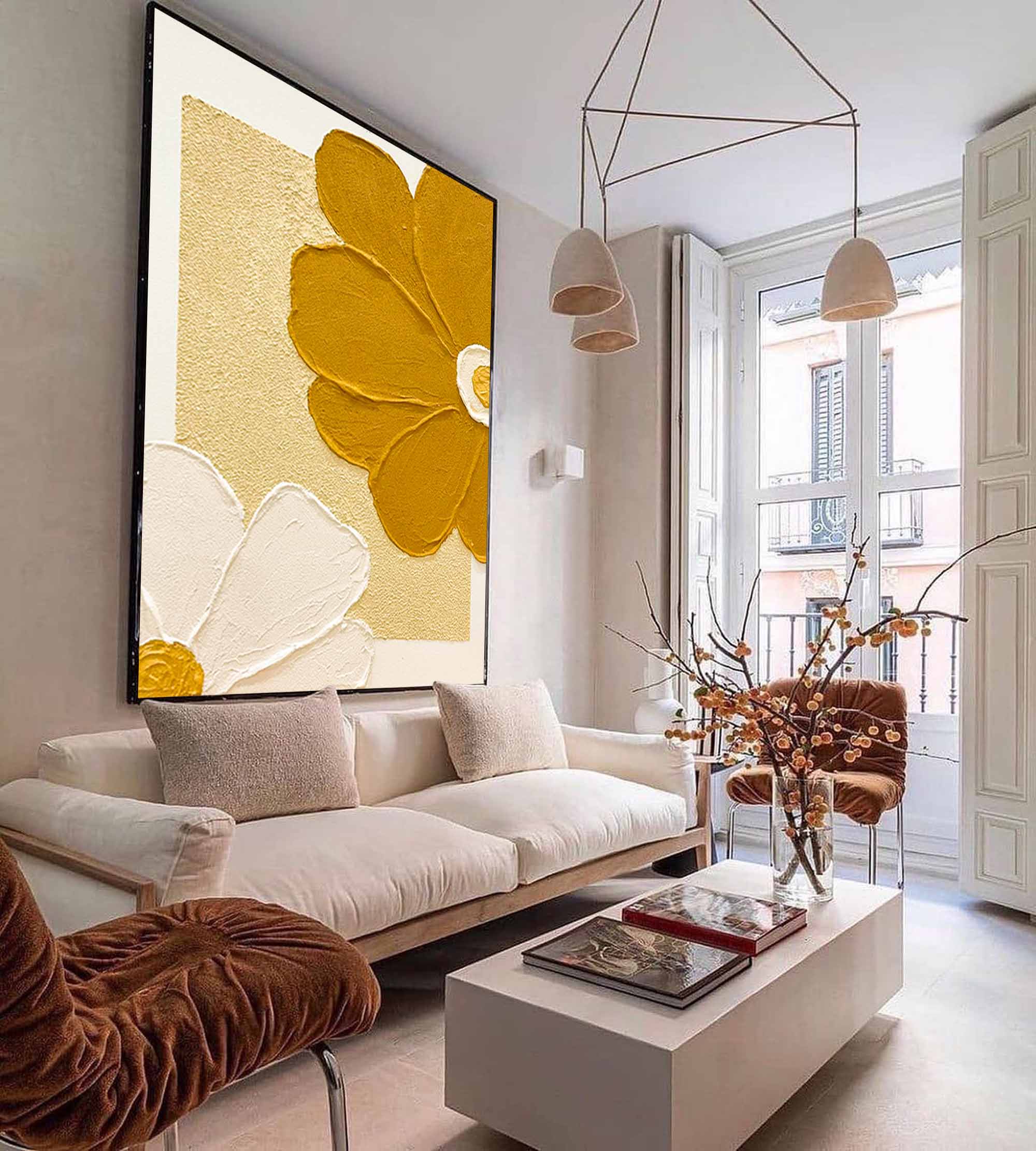Golden Petals - Modern Minimal 3D Floral Wall Art
