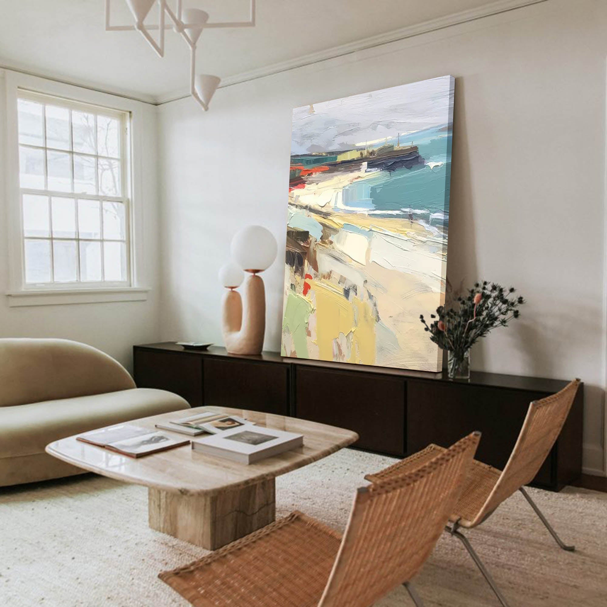 Harbor View - Textured Beach Scene Wall Art in Impressionist Style